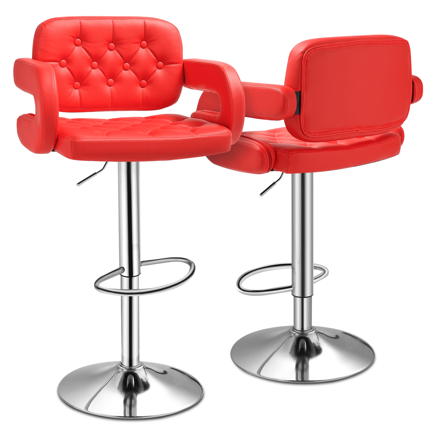 Red Faux Leather Adjustable Swivel Bar Stools with Arms