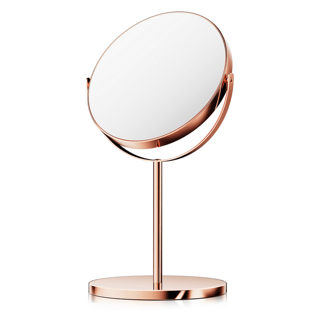 Magshion Double-Sided 6.5" Table Mirror, 1x/3x Magnification, 360 Degree Spinning Standing Round Makeup Mirror, for Dressers Bathroom, Rose Gold