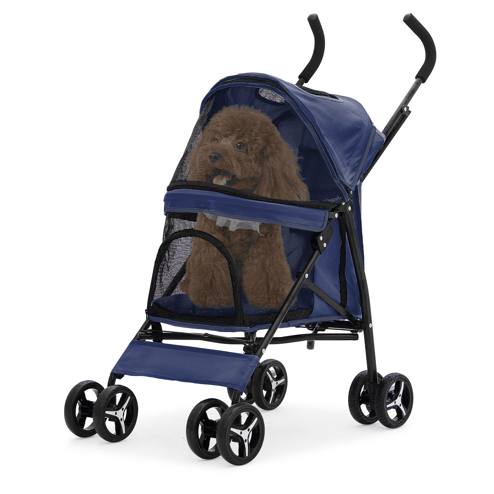 Navy Blue Foldable Lightweight Pet Stroller with 4 Wheels