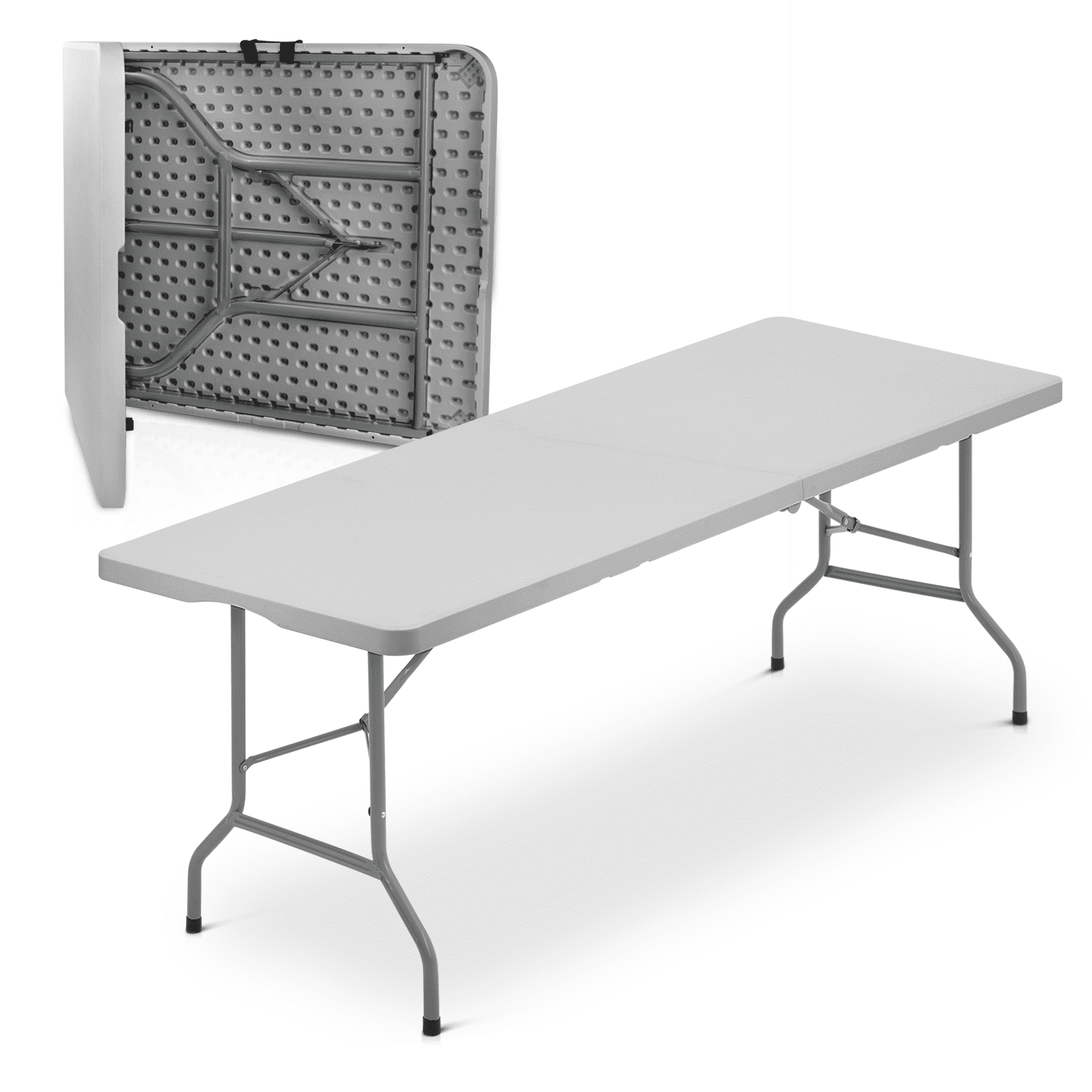 Bring Home Furniture 8Ft Heavy Duty Folding Table, Indoor Outdoor Portable Plastic Picnic Desk with Steel Legs and Handle