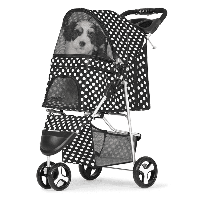 Magshion Foldable Pet Dog and Cat Stroller with Adjustable Canopy Storage Basket and Cup Holder for Small and Medium Pets