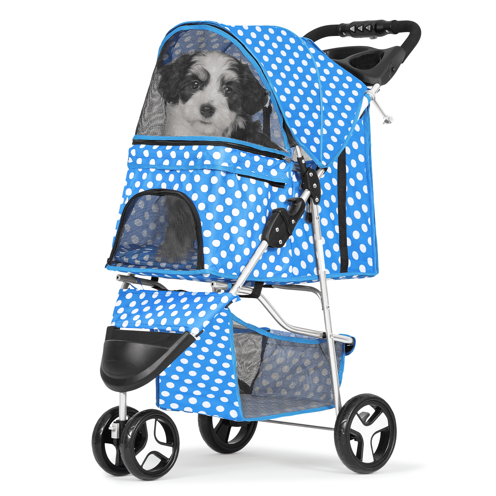 Magshion Foldable Pet Dog and Cat Stroller with Adjustable Canopy Storage Basket and Cup Holder for Small and Medium Pets