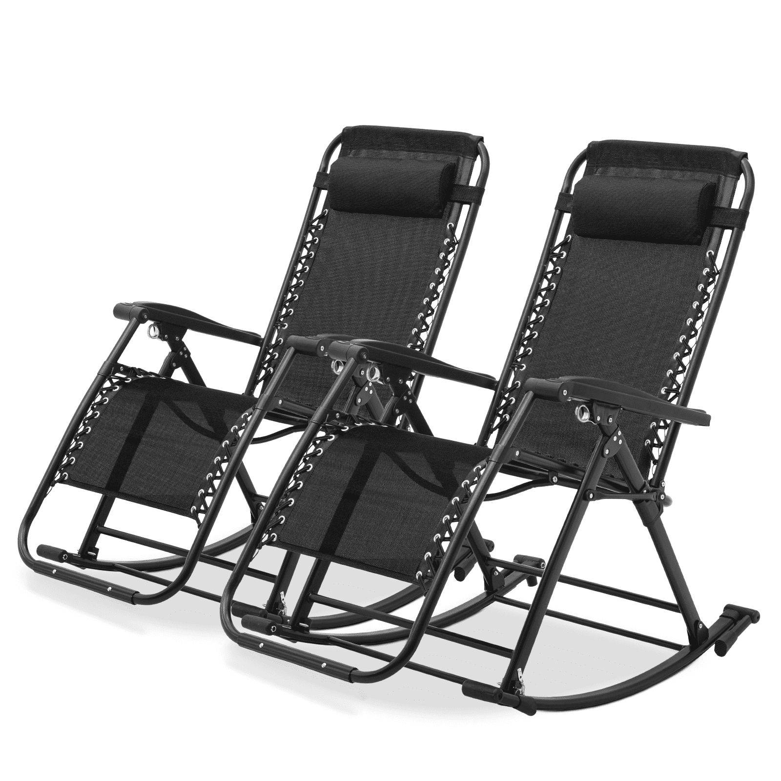 Black Zero Gravity Outdoor Rocking Lounger with Cushions, Set of 2