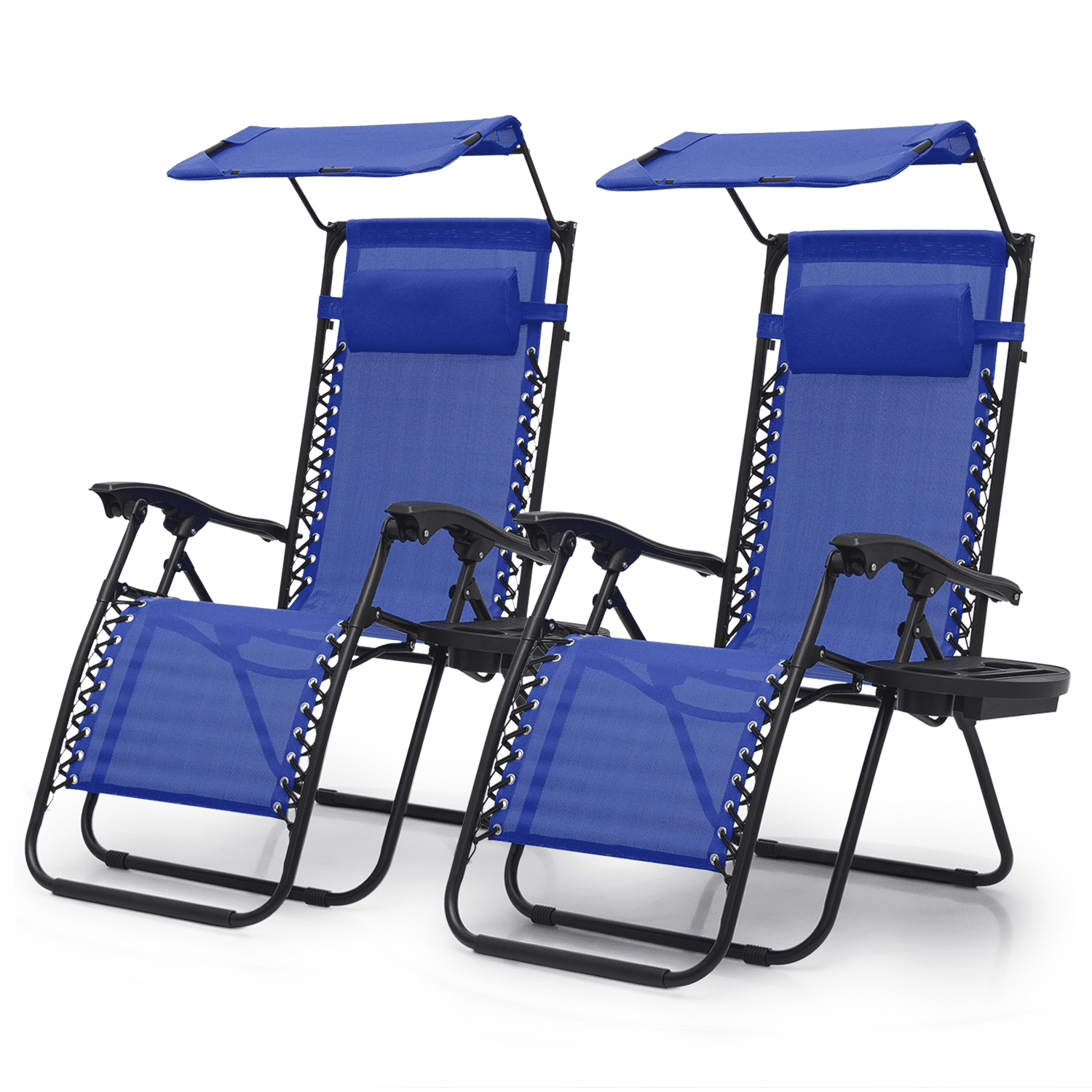 Blue Adjustable Zero Gravity Outdoor Recliner Chairs with Canopy, Set of 2