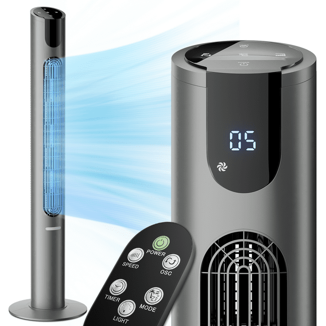 Bring Home Furniture 70° Oscillating Tower Fan with 8 Speed Settings 4 Modes LED Display Remote Control 12H Timer and Bladeless Design for Quiet Cooling in Bedroom or Home