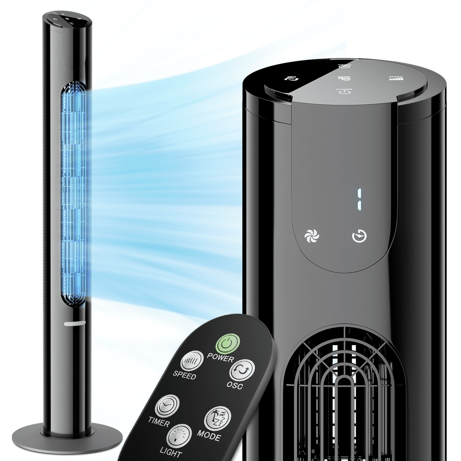 Bring Home Furniture 70° Oscillating Tower Fan with 8 Speed Settings 4 Modes LED Display Remote Control 12H Timer and Bladeless Design for Quiet Cooling in Bedroom or Home