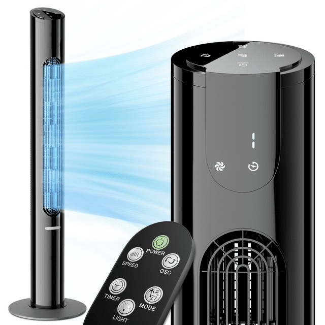 Bring Home Furniture 70° Oscillating Tower Fan with 8 Speed Settings 4 Modes LED Display Remote Control 12H Timer and Bladeless Design for Quiet Cooling in Bedroom or Home