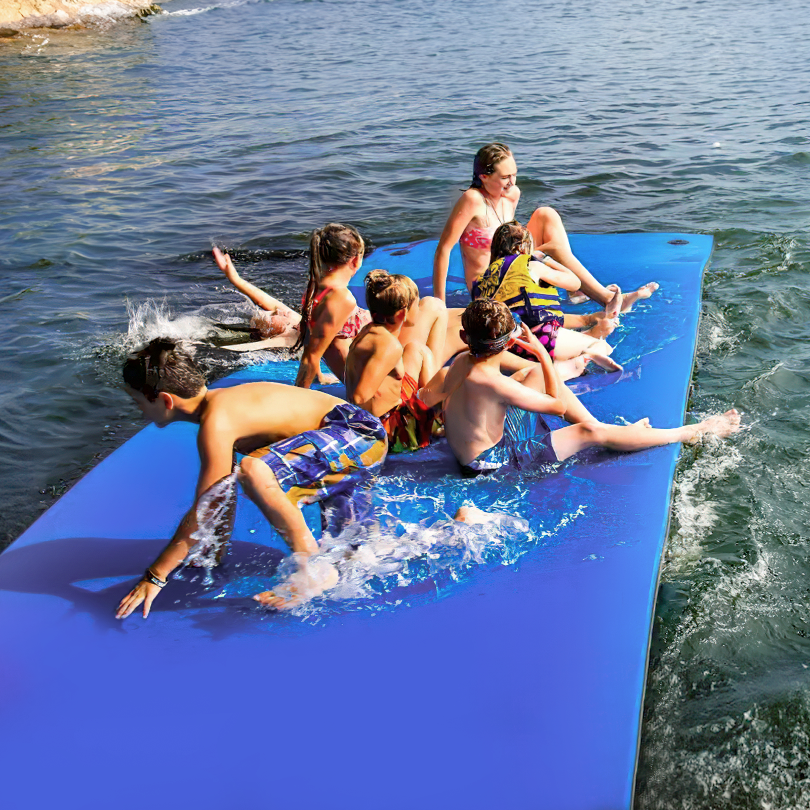 Bring Home Furniture 18x6 ft Floating Mat 10ft Bungee & Storage Straps 1500lb Capacity UV-Resistant XPE Foam Hi-Vis Safety​​