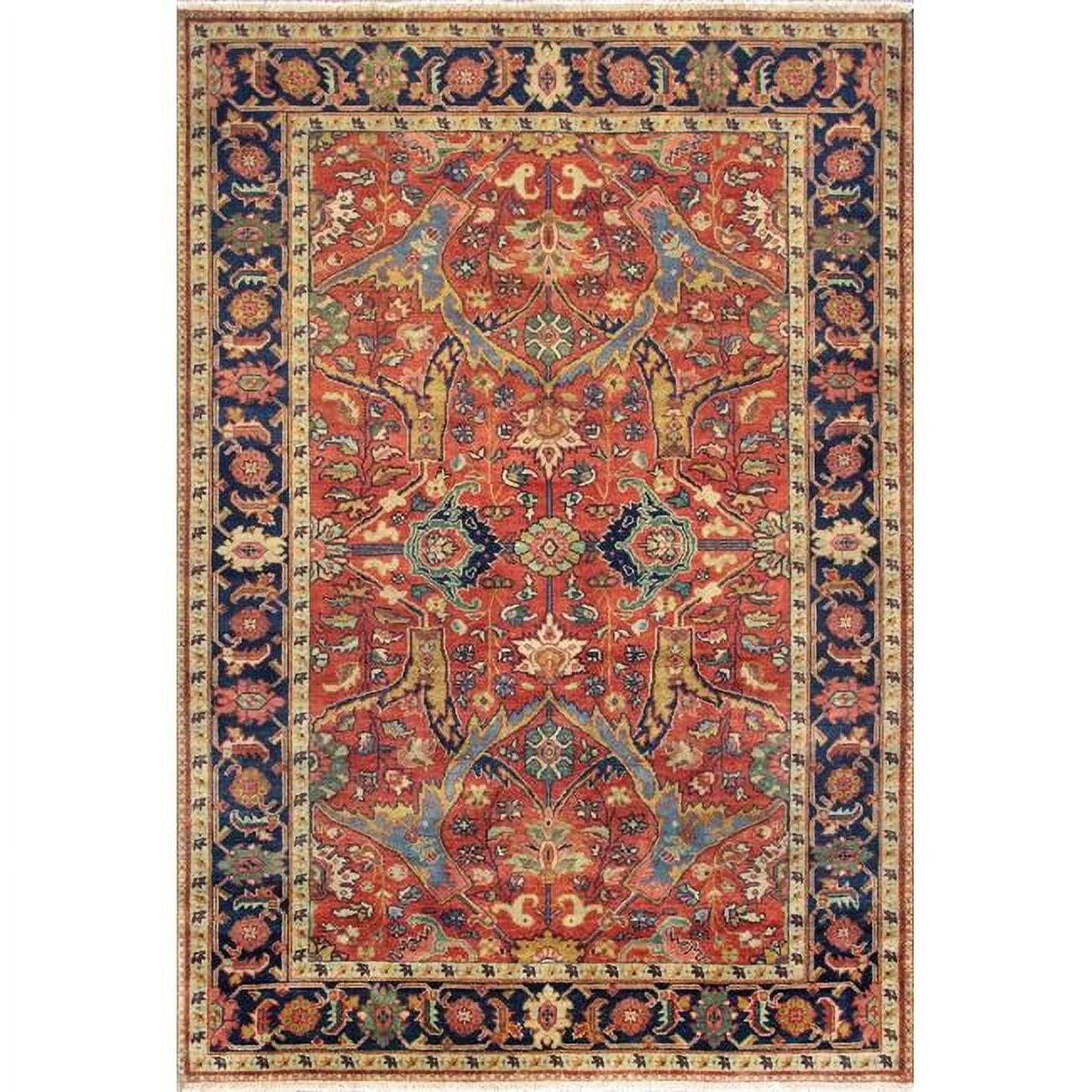 Elegant Mahal Hand-Knotted Wool Area Rug in Rust Red, 6' x 8'9"