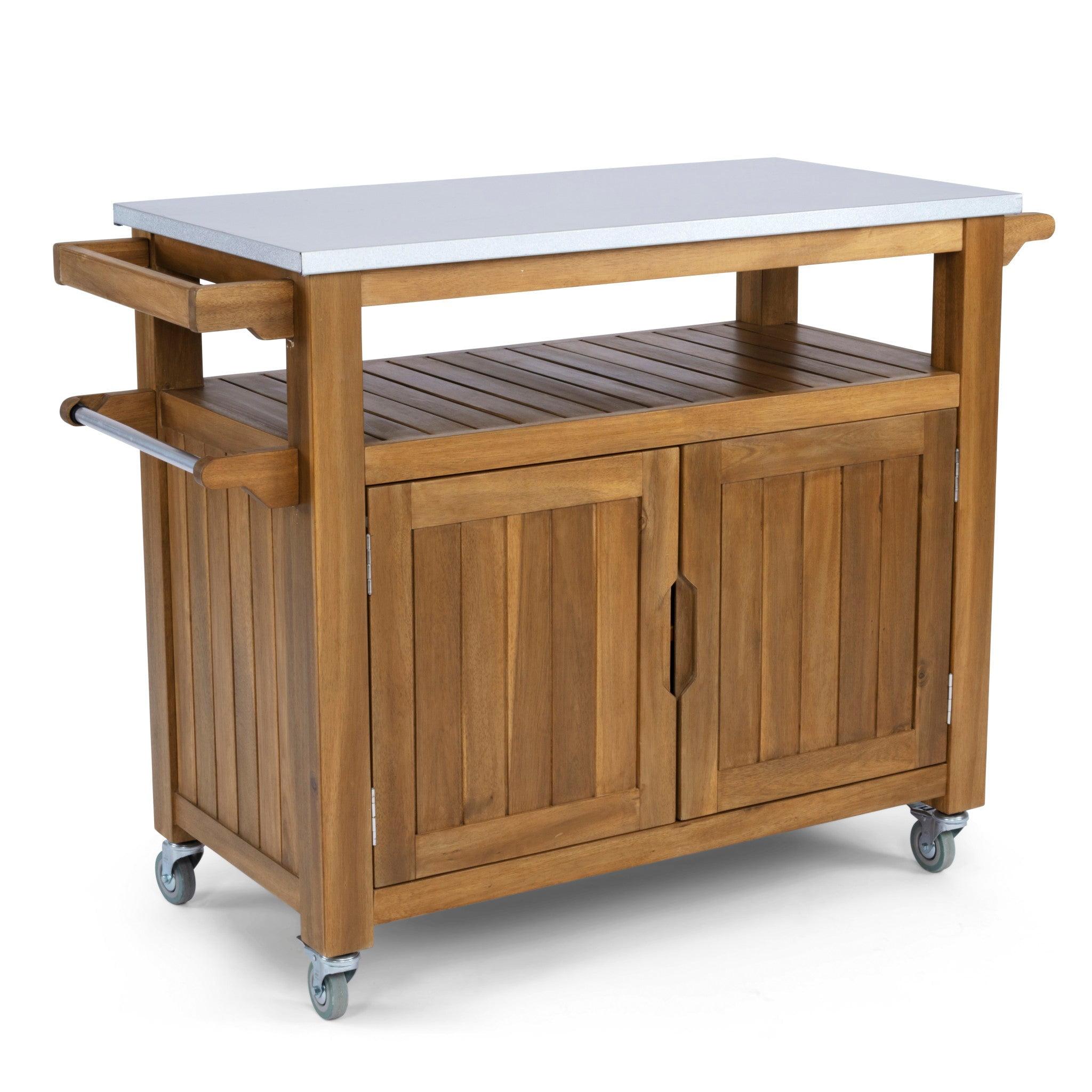 Golden Teak Acacia Wood Kitchen Cart with Spice Rack and Storage