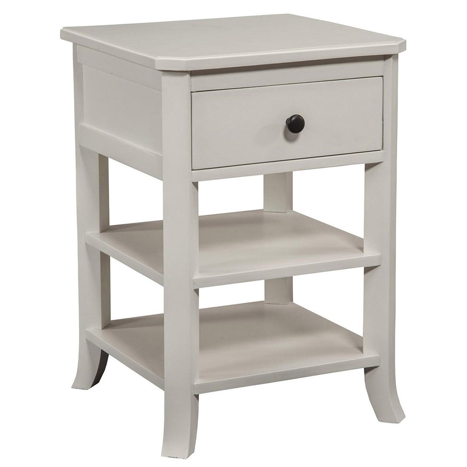 Antique White Mahogany 1-Drawer Nightstand with Shelves