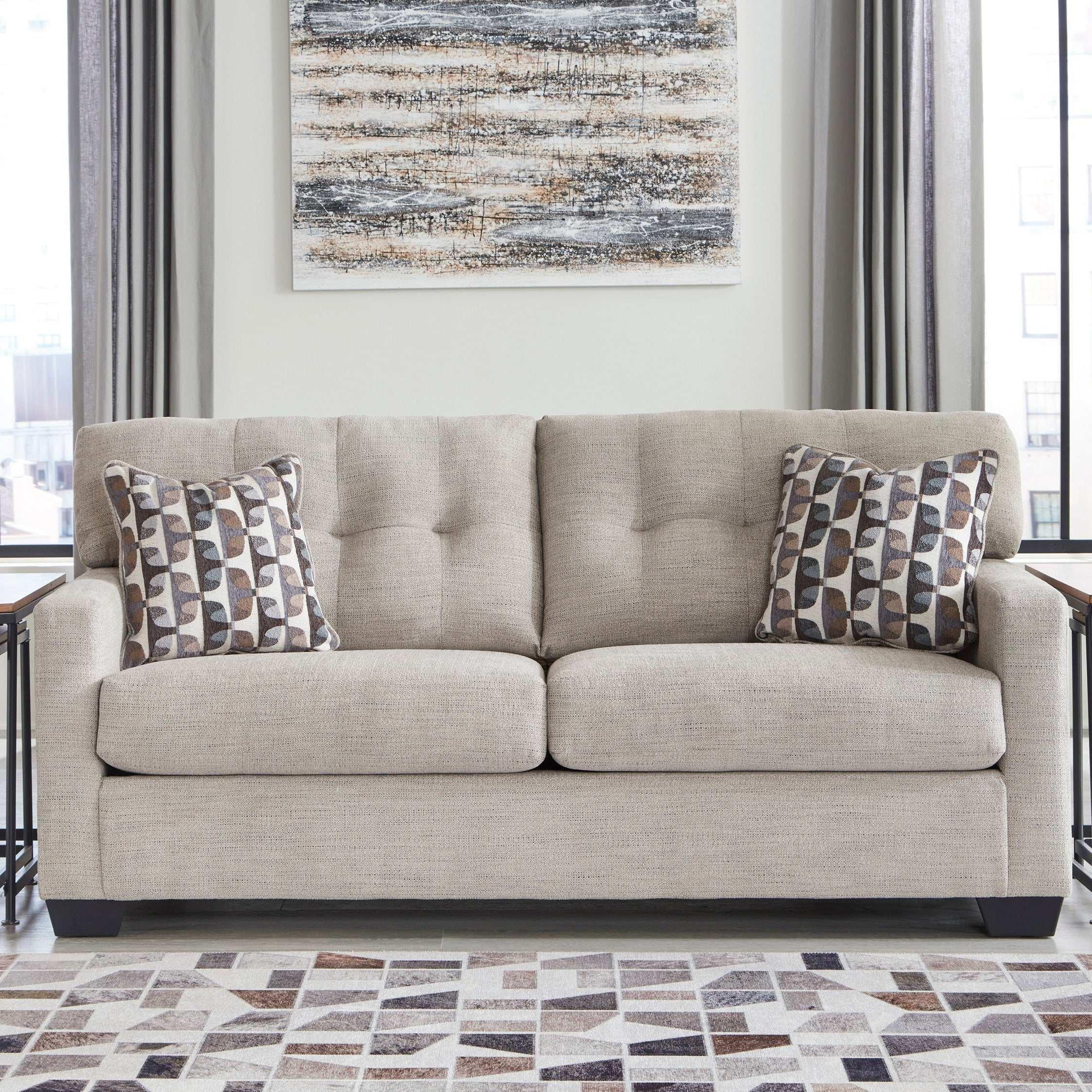 Pebble Gray Tufted Fabric Sofa with Removable Cushions