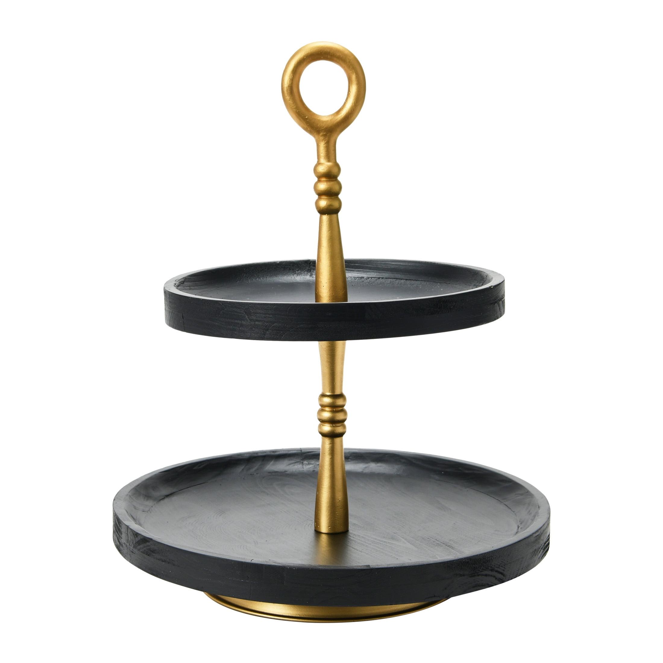 Wood 2-Tier Decorative Tray, Black/Gold