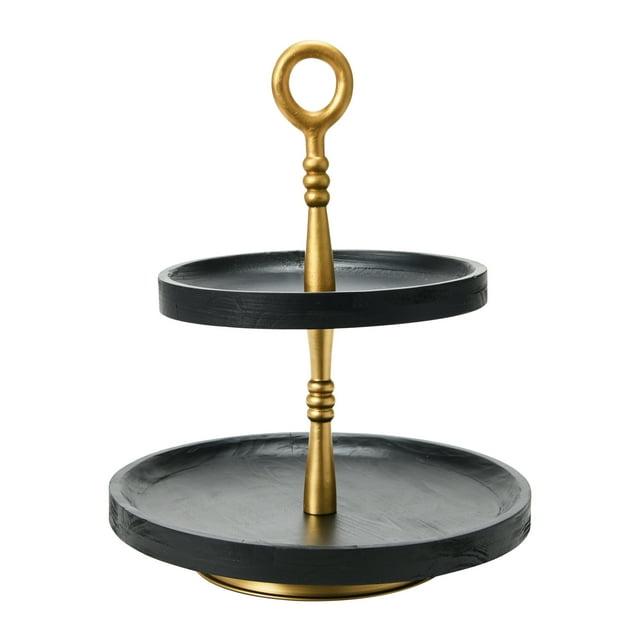 Wood 2-Tier Decorative Tray, Black/Gold