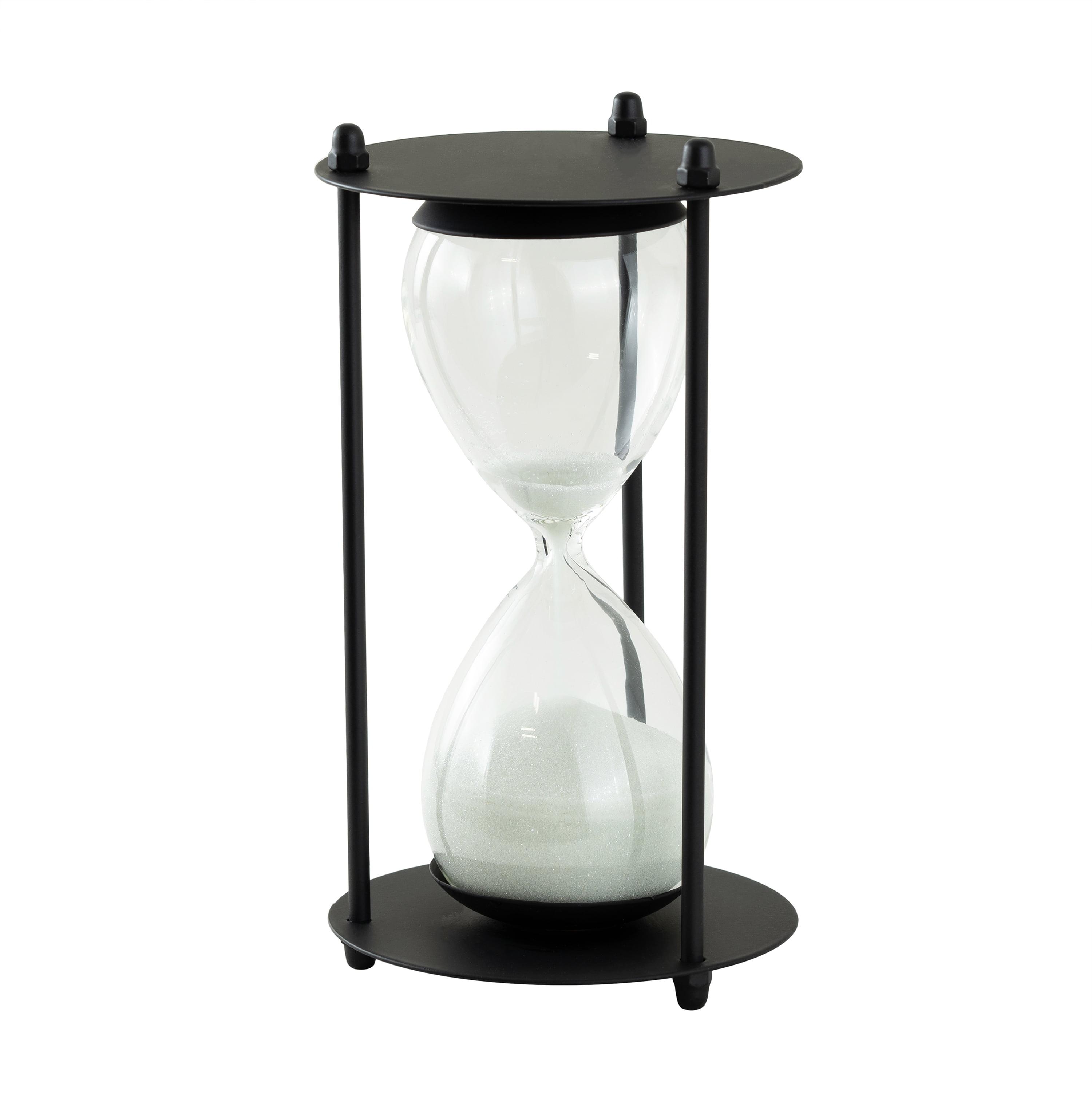 Mainstays 7" Black Metal and Glass Decorative Table Top Hour Glass with White Sand
