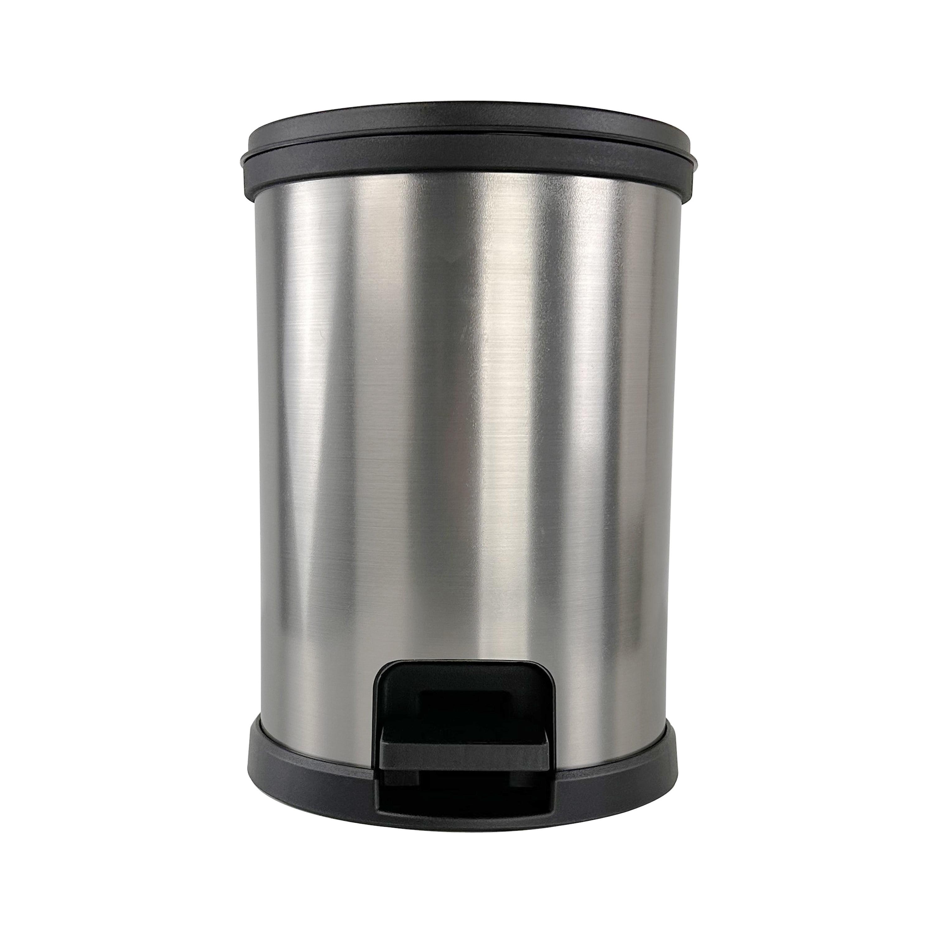 Silver Plastic Round Step Trash Can, 1.5 Gallon