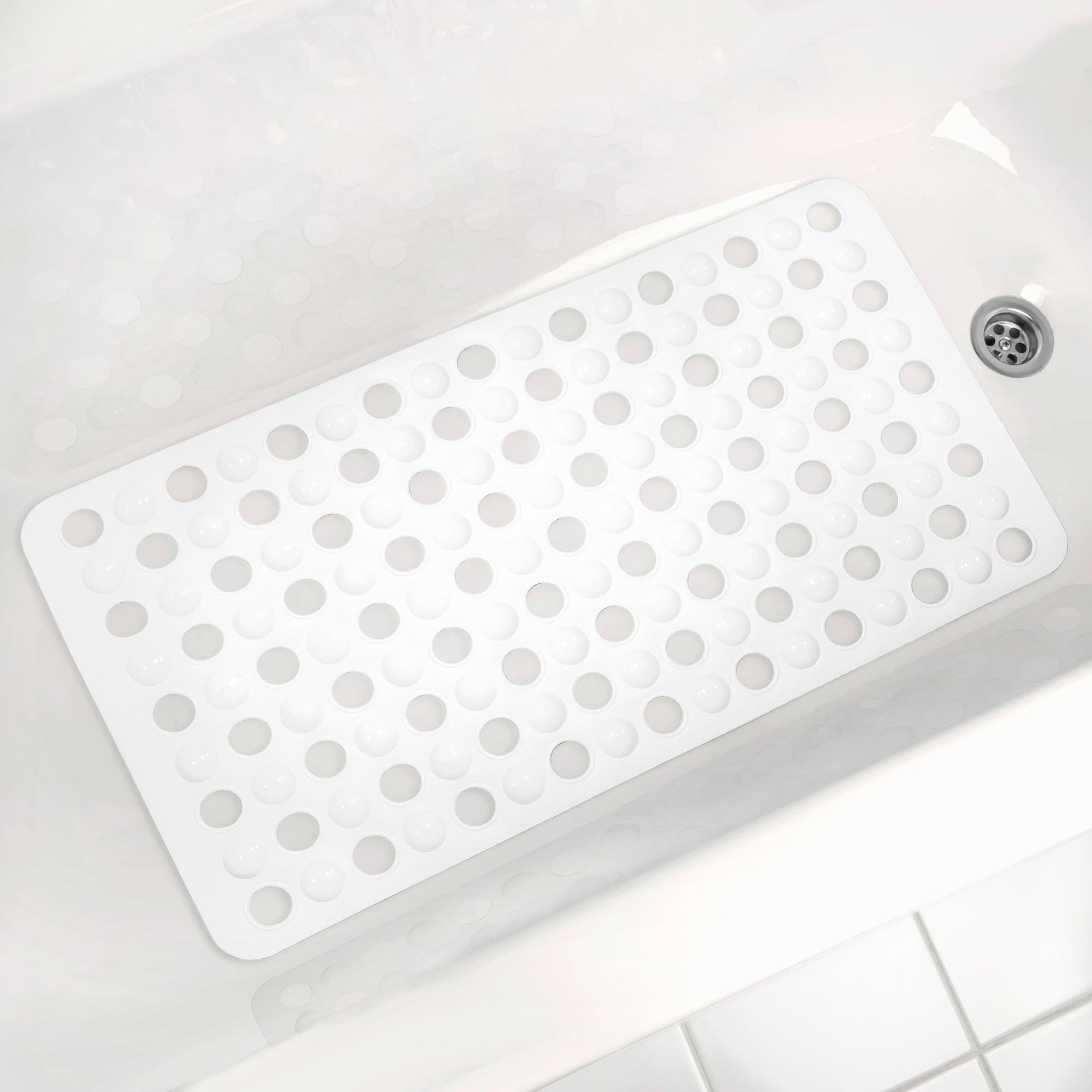 Mainstays 15" x 27" Non-Slip Cushioned PVC Bathtub Mat for Shower with Suction Cups and Drain Holes, White