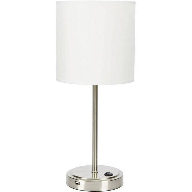 Mainstays 19" Height Silver Finish Metal Material Stick Lamp with USB Port, Modern, Office and Dorm