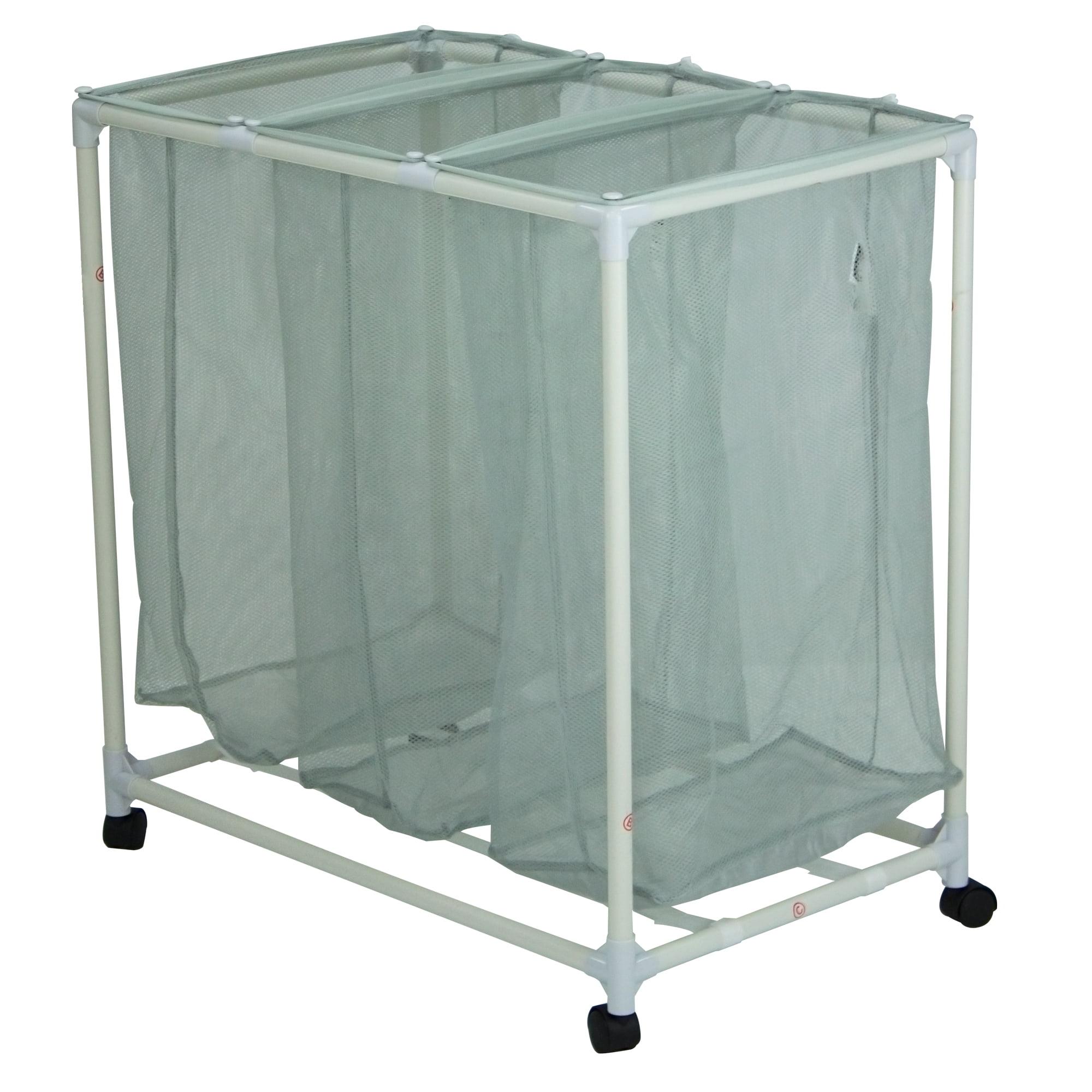 White 3-Bag Mesh Rolling Laundry Sorter with PVC Frame