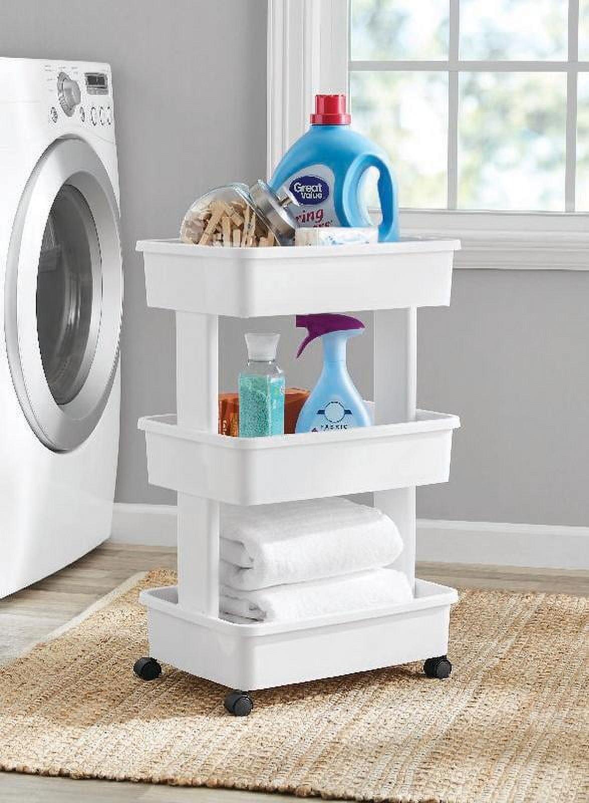 Arctic White 3-Tier Plastic Rolling Laundry Cart