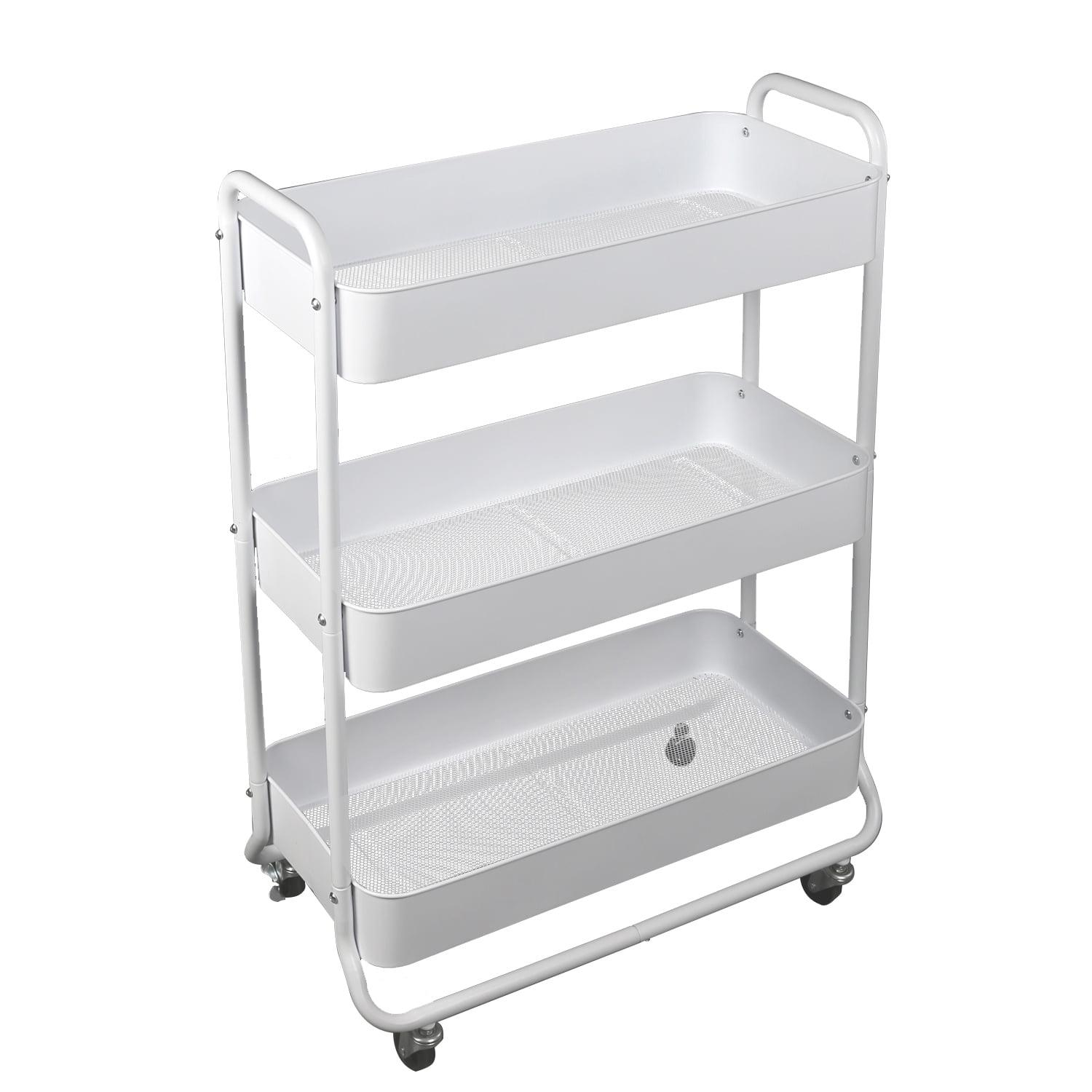 Arctic White 3-Tier Metal Rolling Laundry Cart