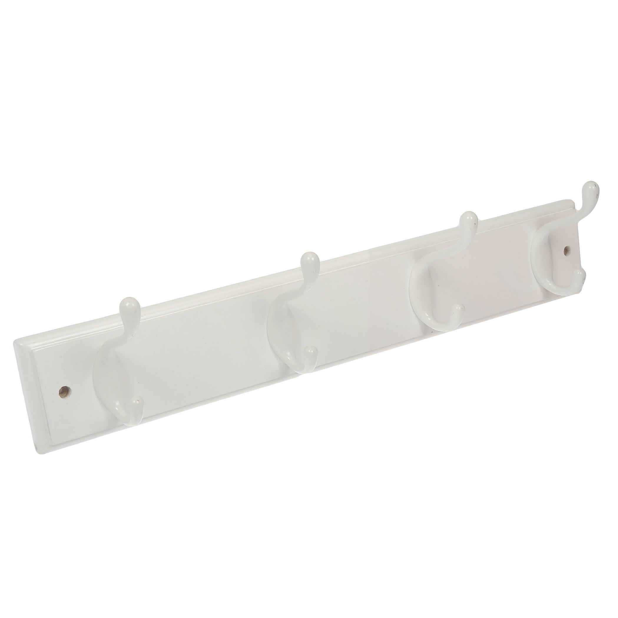 Mainstays 4 Hook 18 inch Hook Board for Coats, Bags, Leashes, Keys, Towels, 30 lbs Capacity, White, 1 Pc