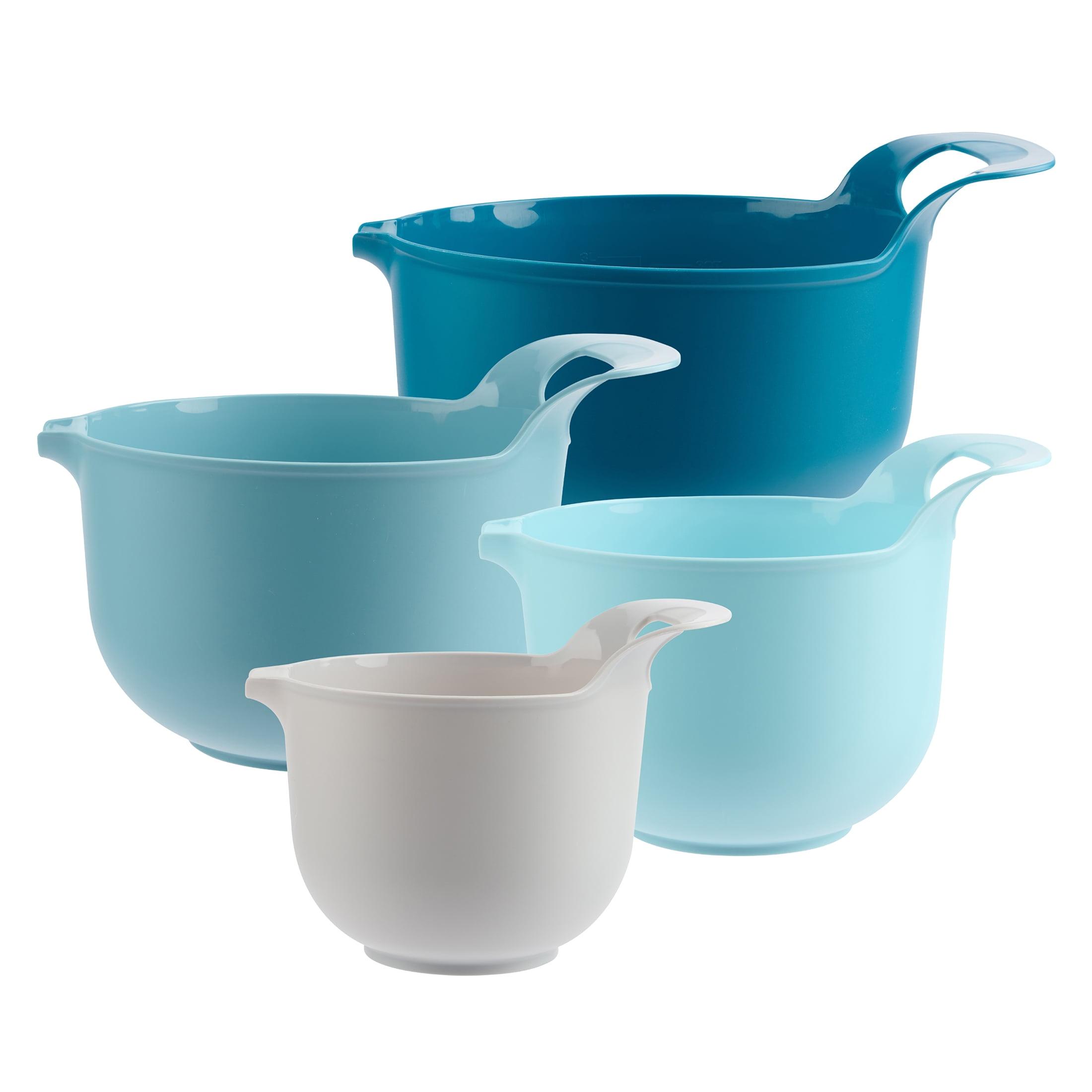 Blue Plastic Nesting Mixing Bowl Set with Pour Spouts and Handles