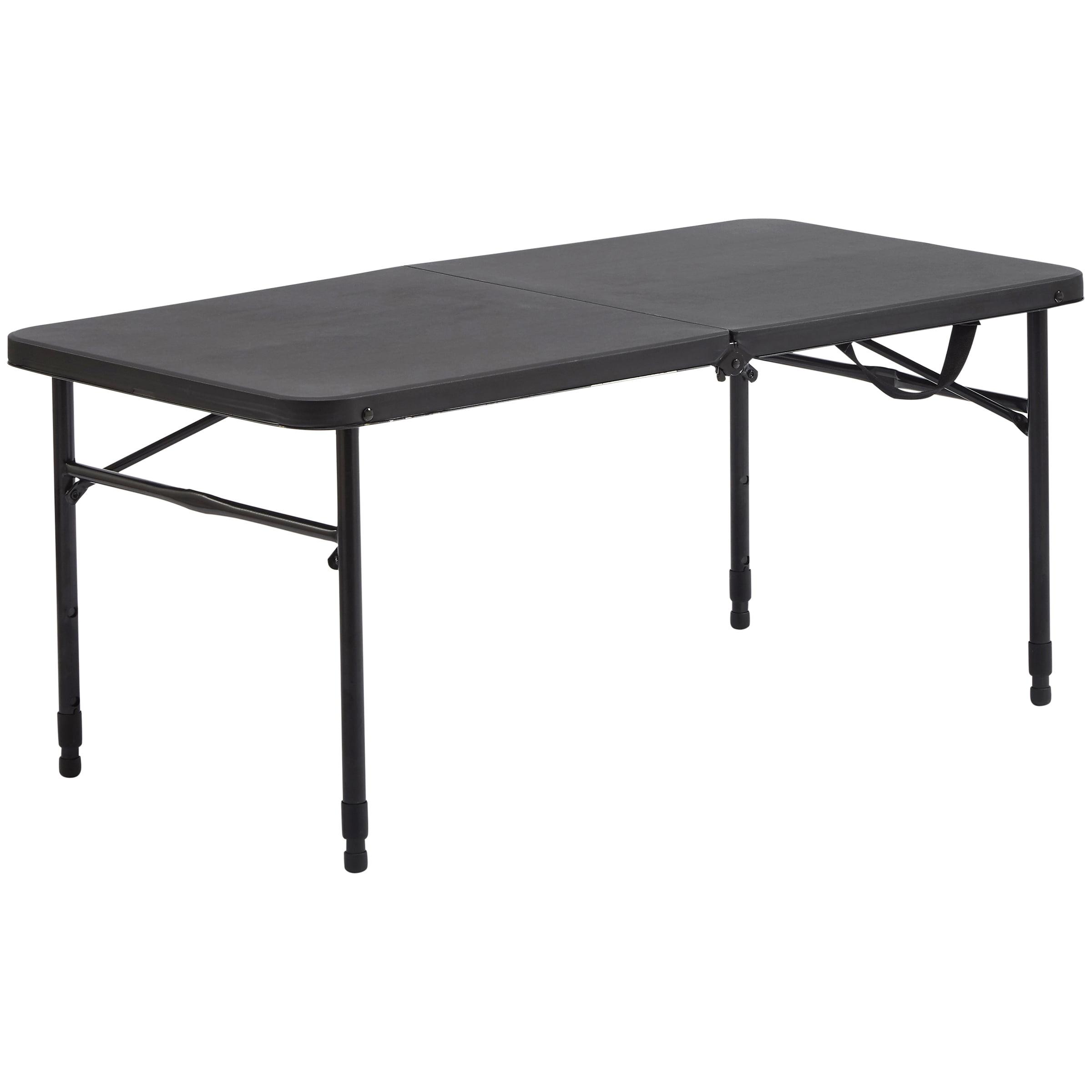Mainstays 40" Plastic Adjustable Height Fold-in-Half Folding Table, Rich Black