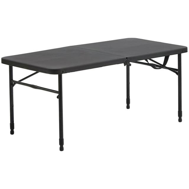 Mainstays 40" Plastic Adjustable Height Fold-in-Half Folding Table, Rich Black