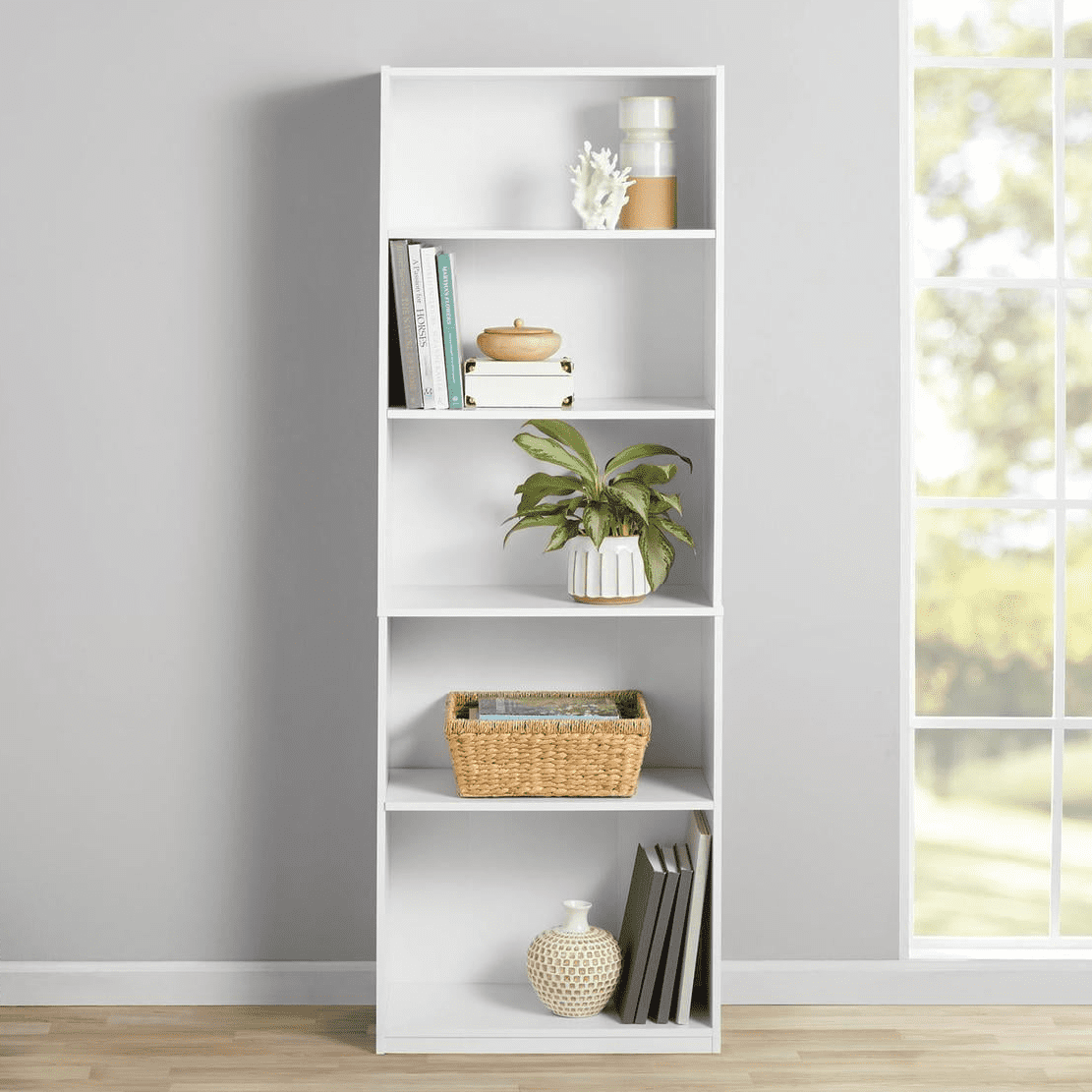 White Adjustable 5-Shelf Standard Bookcase