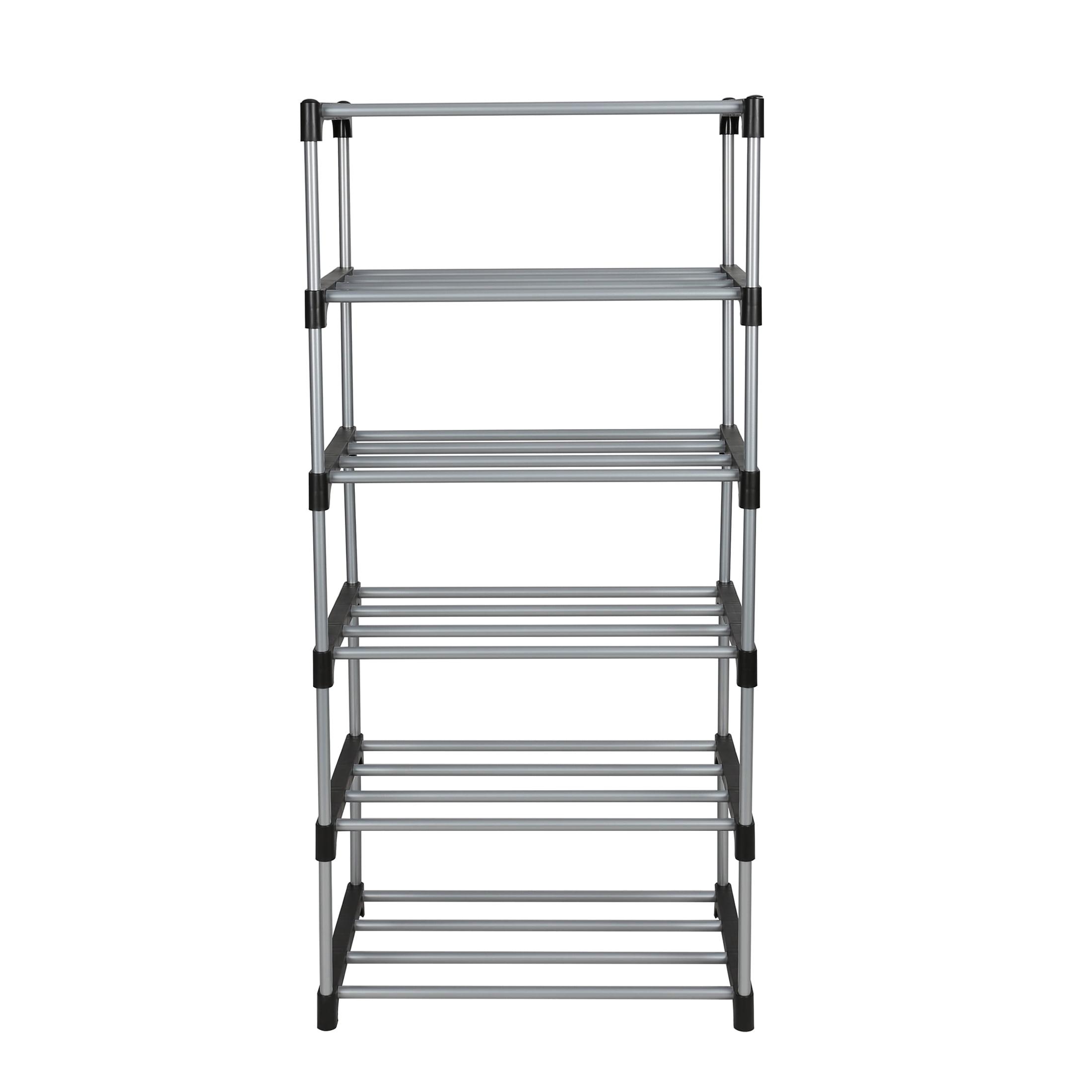 Black and Silver 6-Tier Metal Shoe Rack with Plastic Connectors