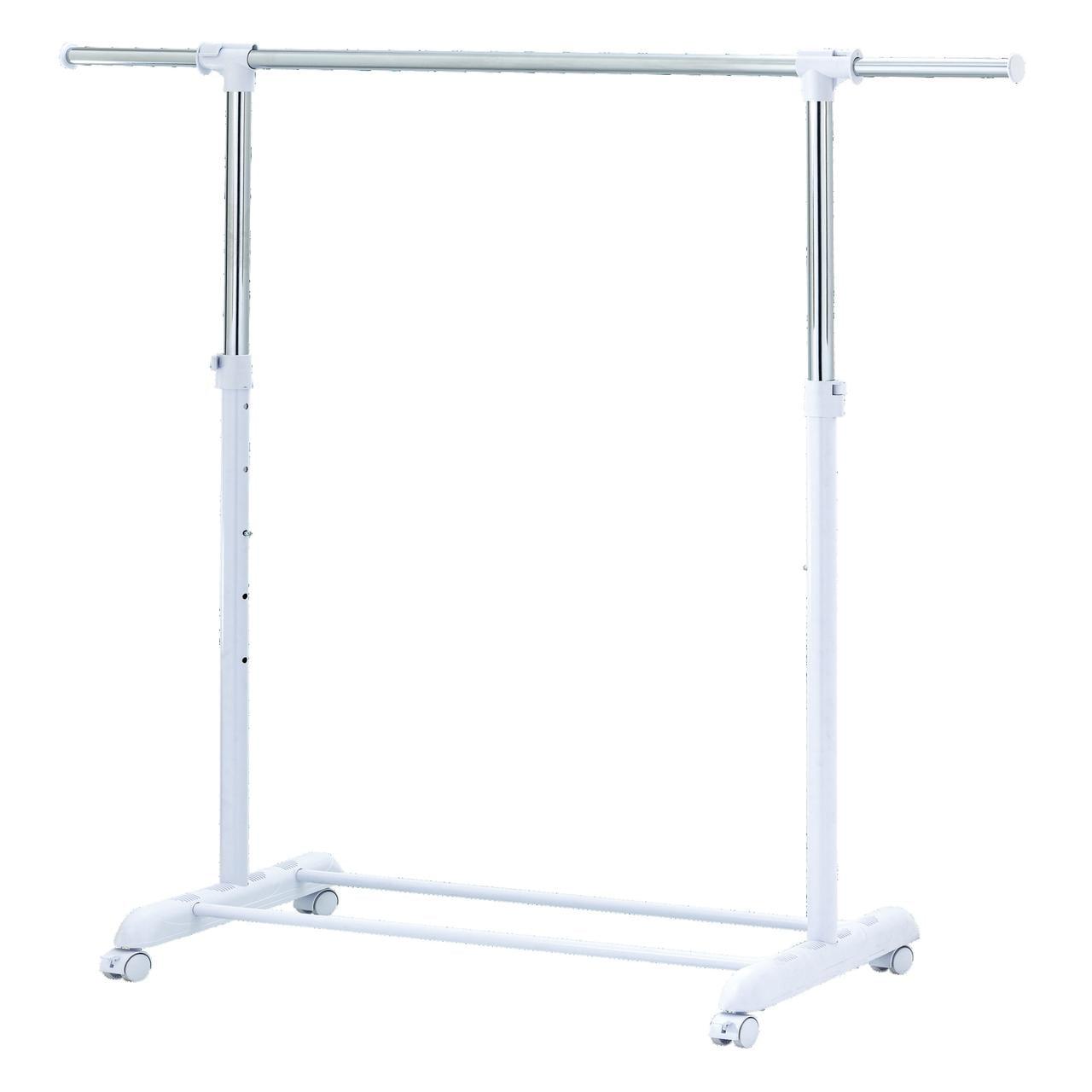 Adjustable Height Chrome and White Rolling Garment Rack