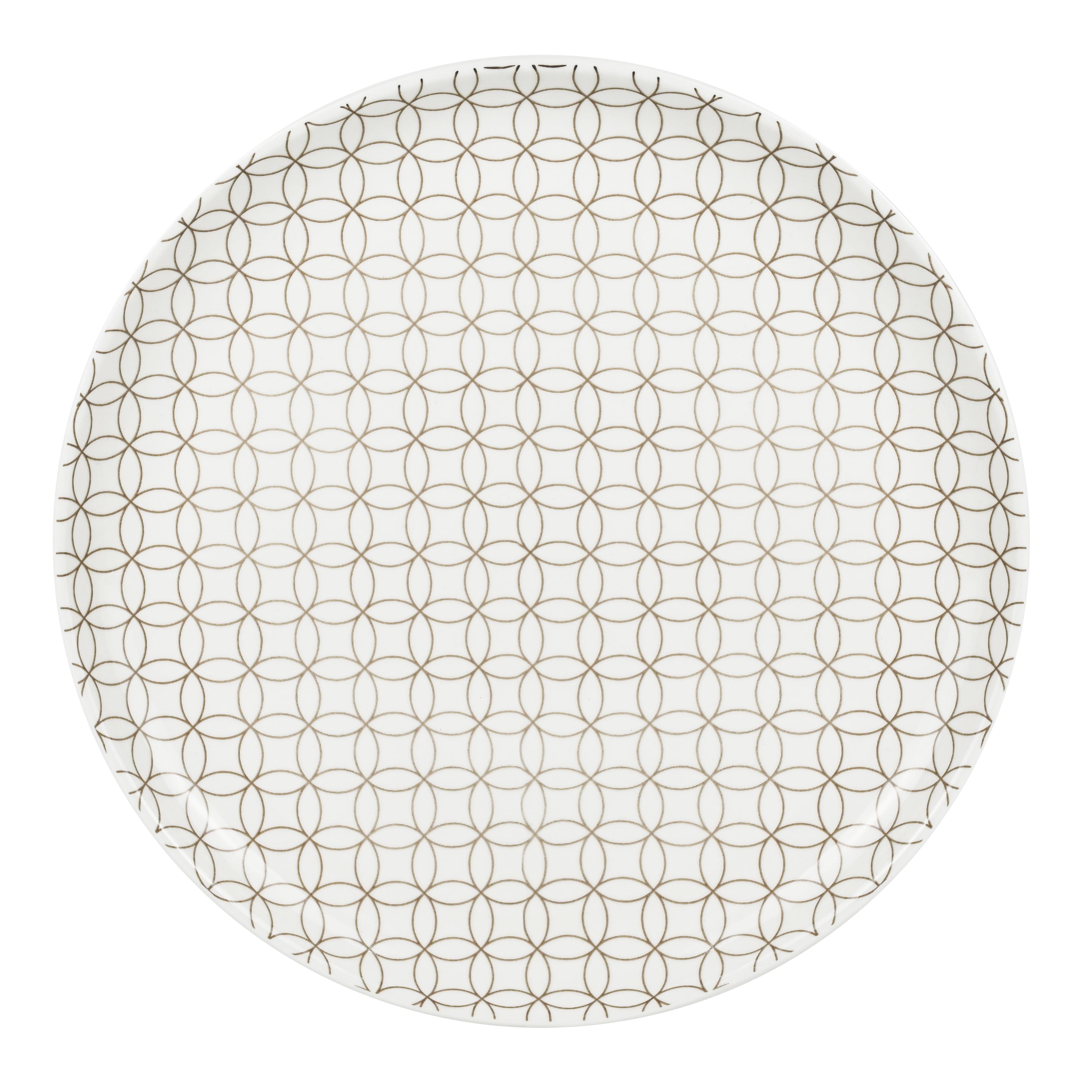 Alessandra Brown and White Geometric Ceramic Dinner Plates, 10.5" - Set of 4