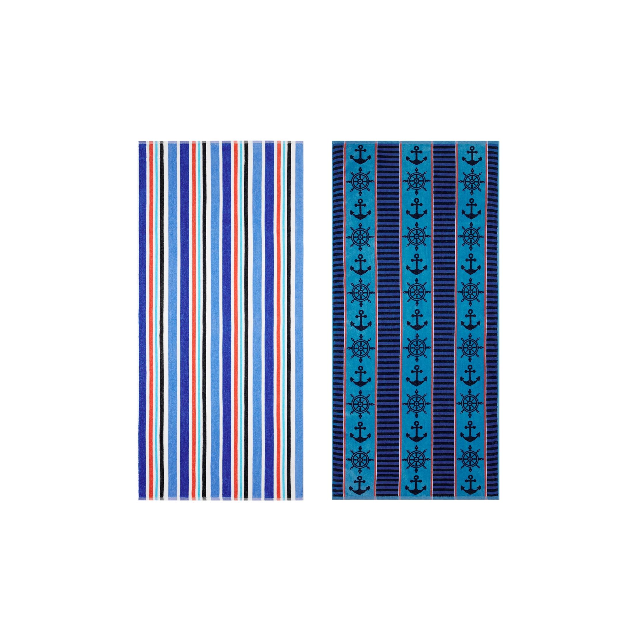 Mainstays Americana Mariner & Stripes Cotton Blend Beach Towels (2 Count)