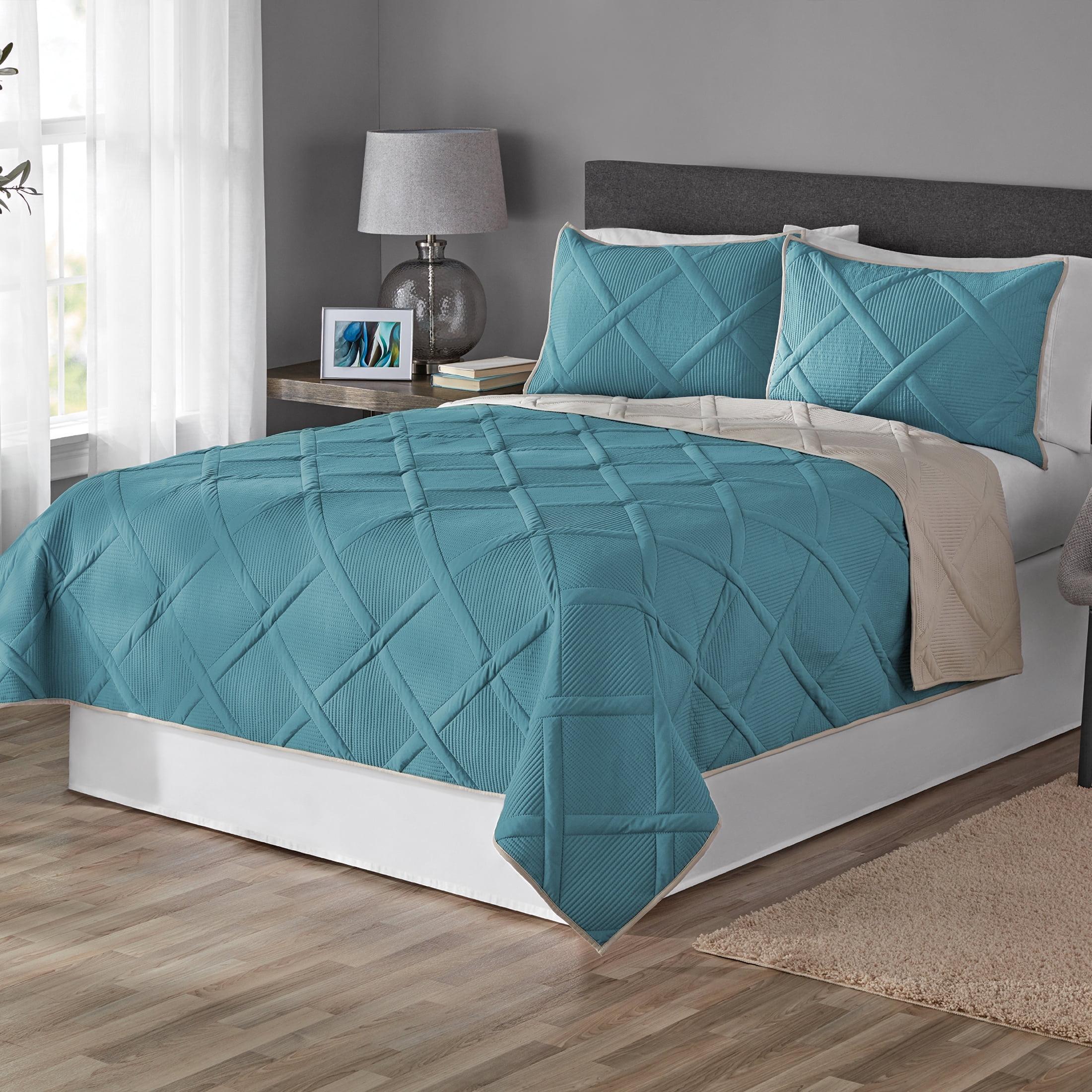 Mainstays Blue Diamond Sateen Polyester Bedspreads and Coverlets, King, Reversible
