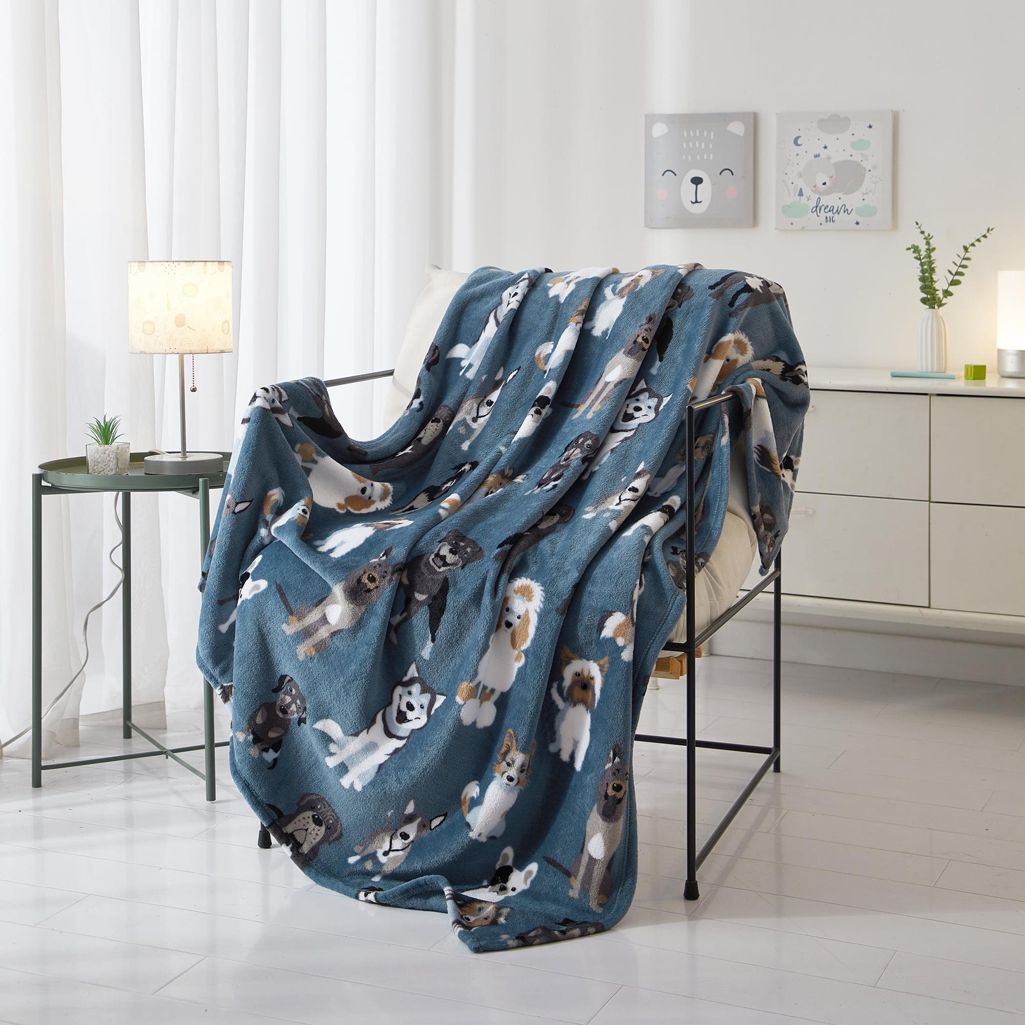 Mainstays Cozy Blue Dogs Plush Throw Blanket 50" x 60" All Ages