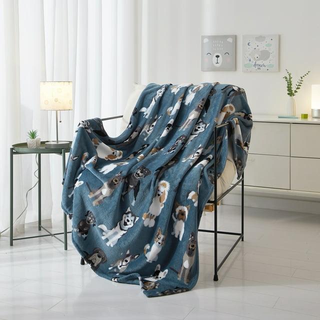Mainstays Cozy Blue Dogs Plush Throw Blanket 50" x 60" All Ages