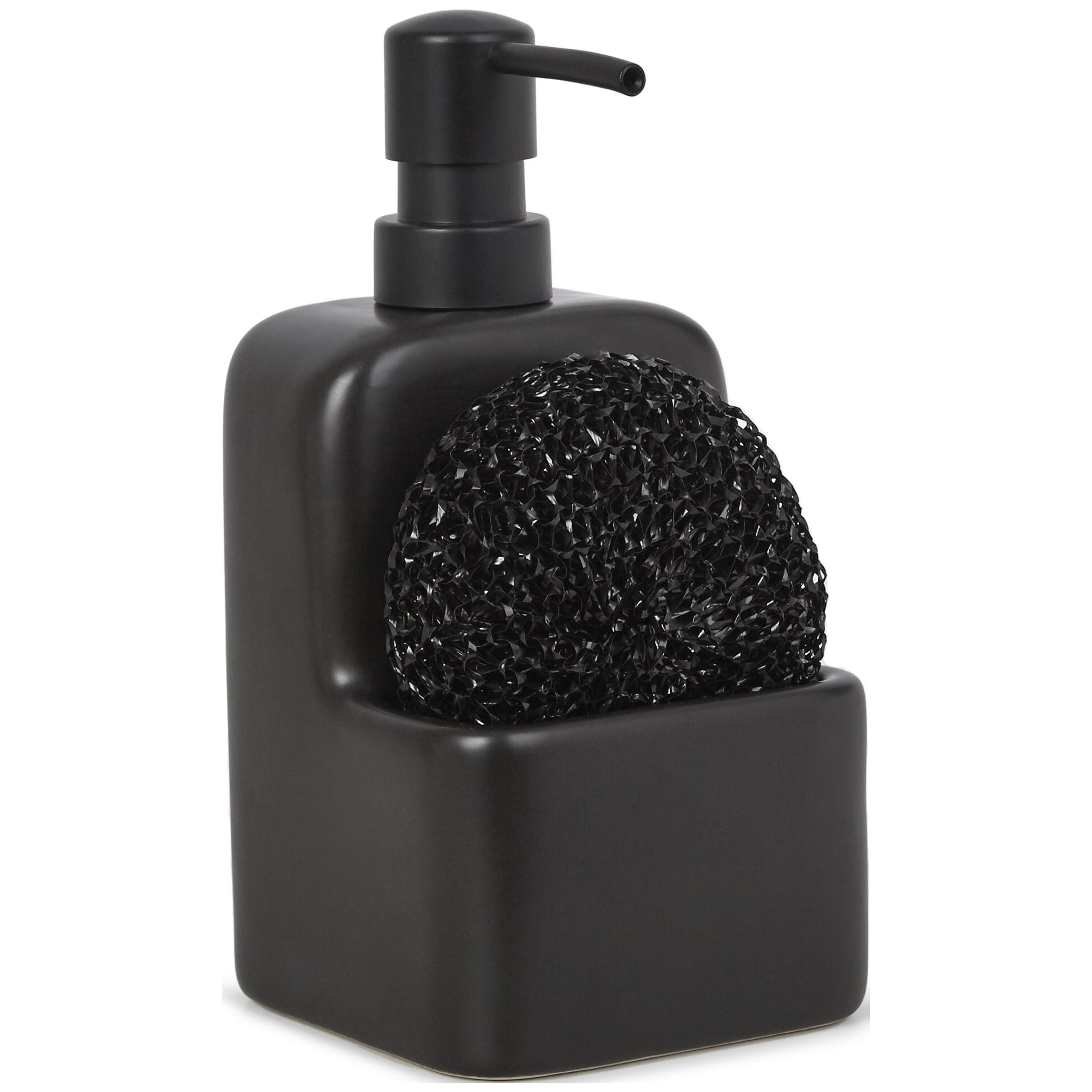 Mainstays Ceramic Liquid Soap Pump with Sponge Caddy Black Ceramic