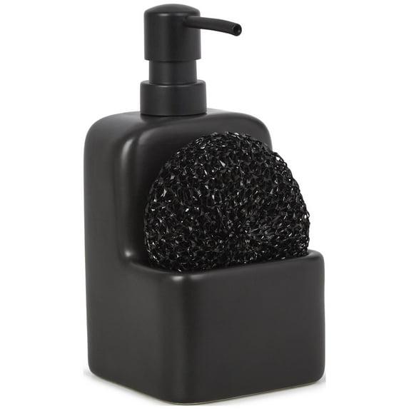 Mainstays Ceramic Liquid Soap Pump with Sponge Caddy Black Ceramic