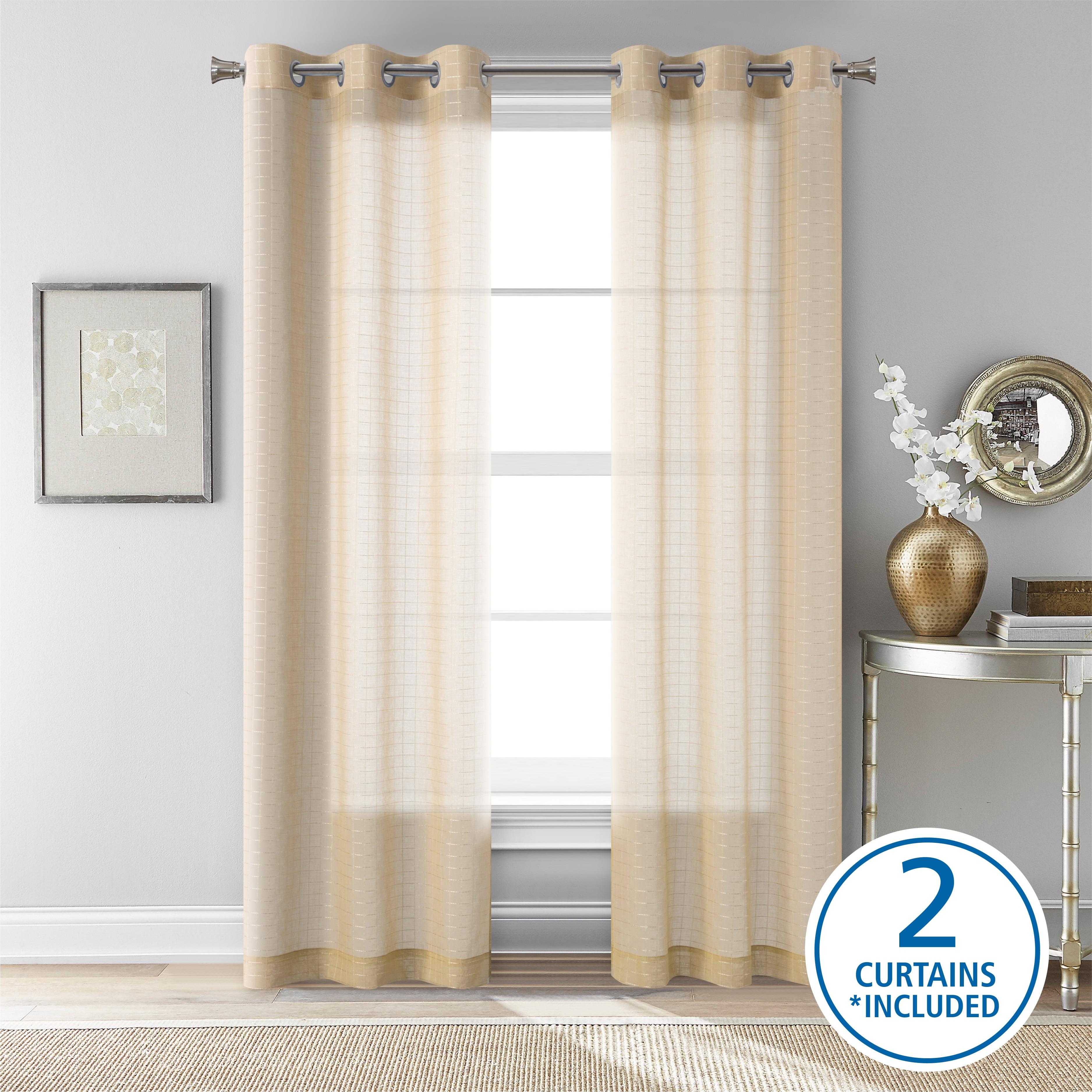 Papyrus Beige Sheer Polyester Grommet Curtain Panels, 38" W x 84" L, Set of 2