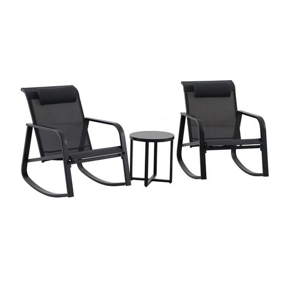 Mainstays Dashwood 3-Piece Steel Outdoor Rocker Chat Set, Black