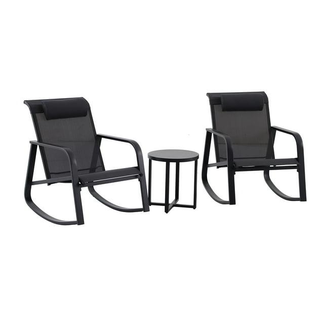 Mainstays Dashwood 3-Piece Steel Outdoor Rocker Chat Set, Black