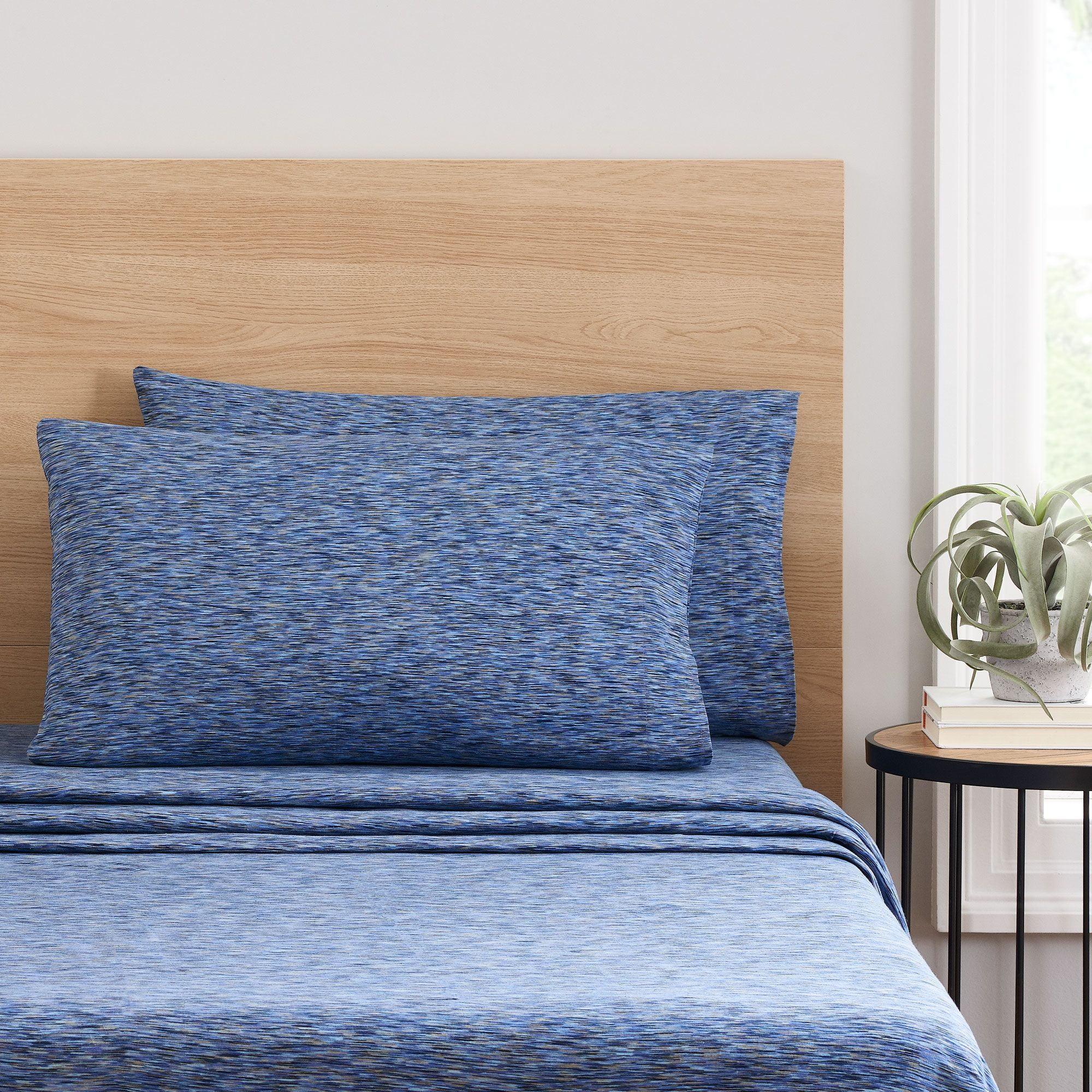 Mainstays Extra Soft Adult Jersey Bed Sheet Set, King, Blue Crackle, 4 Pieces