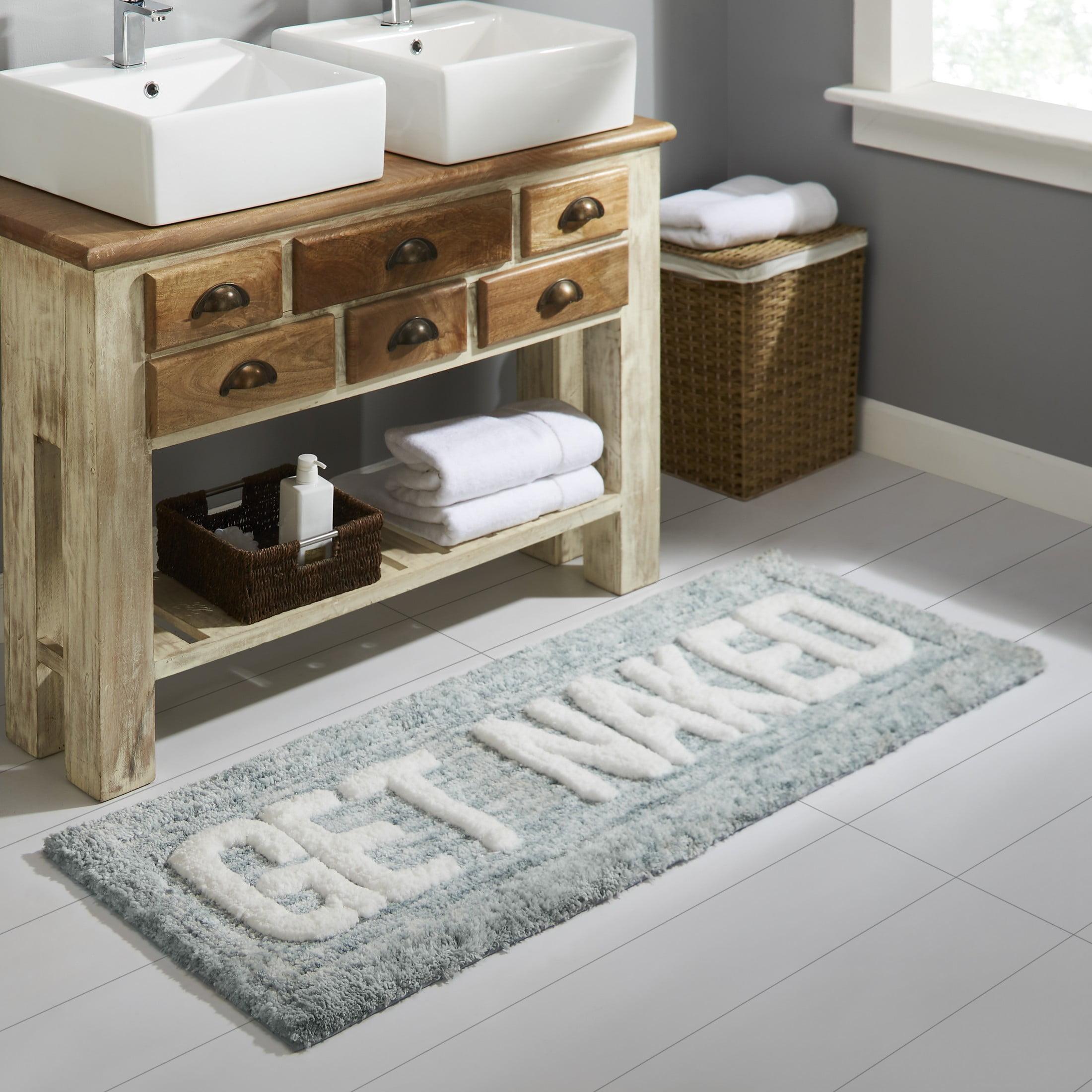 Teal Polyester Get Naked Typography Bath Rug, 24" x 60"