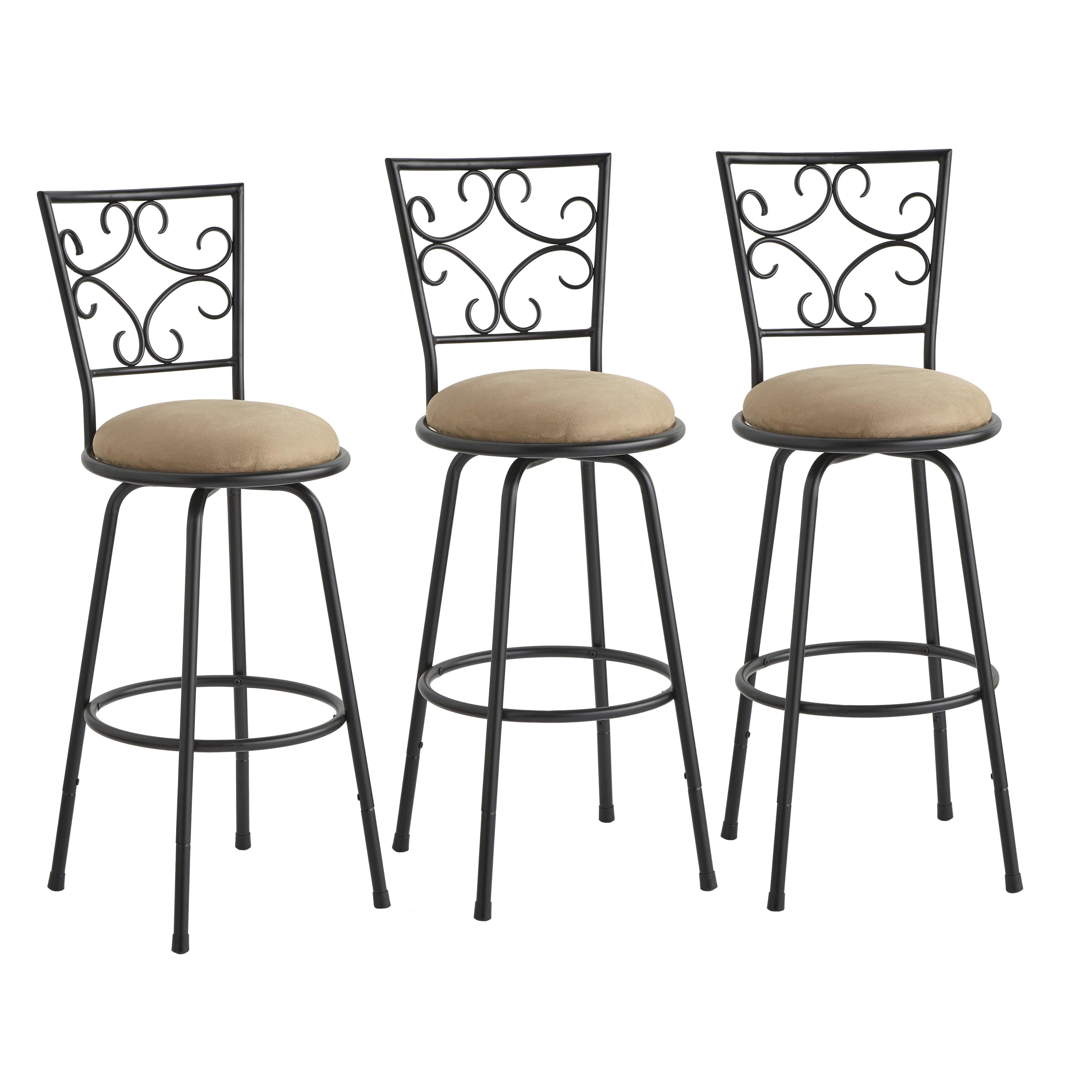 Set of 3 Claremont Adjustable Swivel Counter Height Barstools Black/Tan - Buylateral: Metal Frame & Upholstered Seats