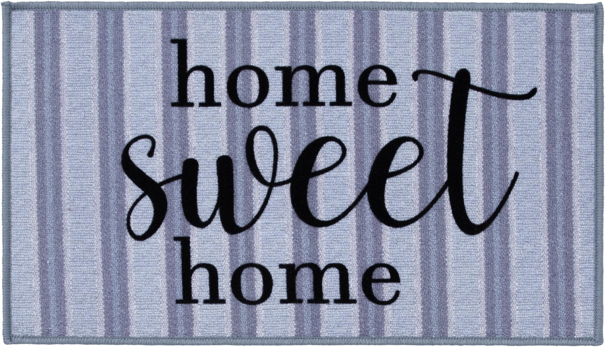 Mainstays Home Sweet Home Striped Indoor Accent Rug, Blue & Gray, 17"x30"