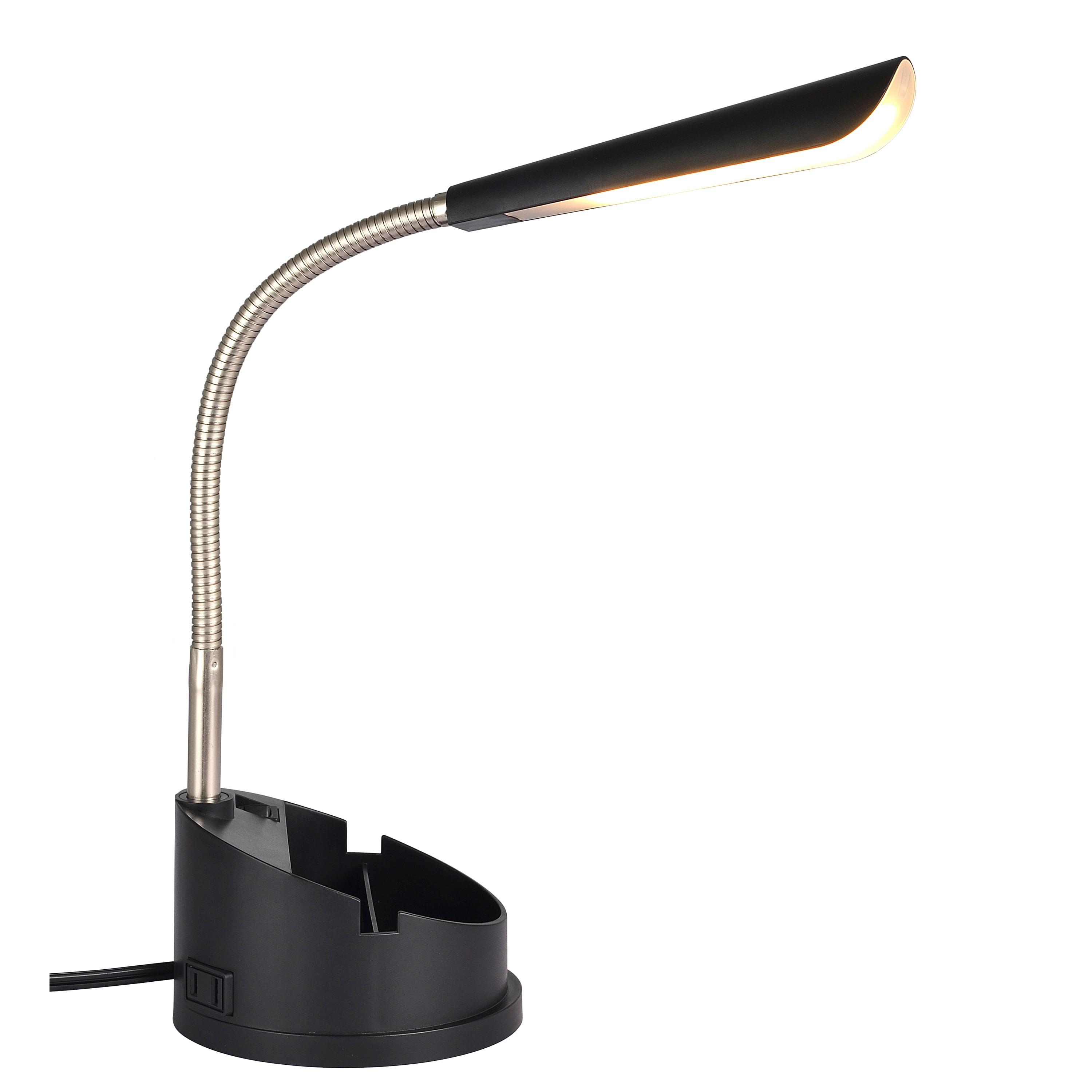 Black Adjustable Arc LED Desk Organizer Lamp with AC Outlet