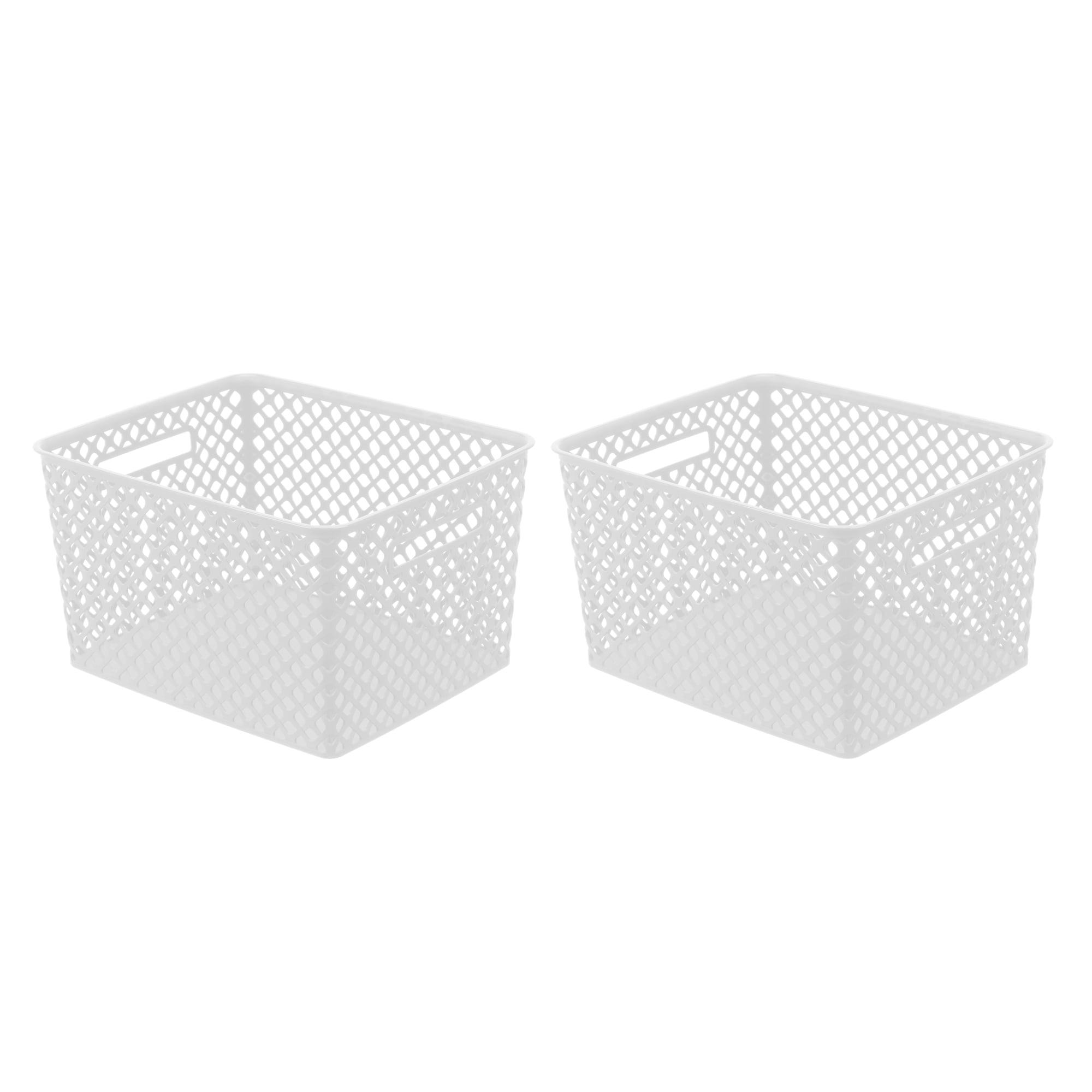 White Rectangular Plastic Storage Baskets, Set of 2