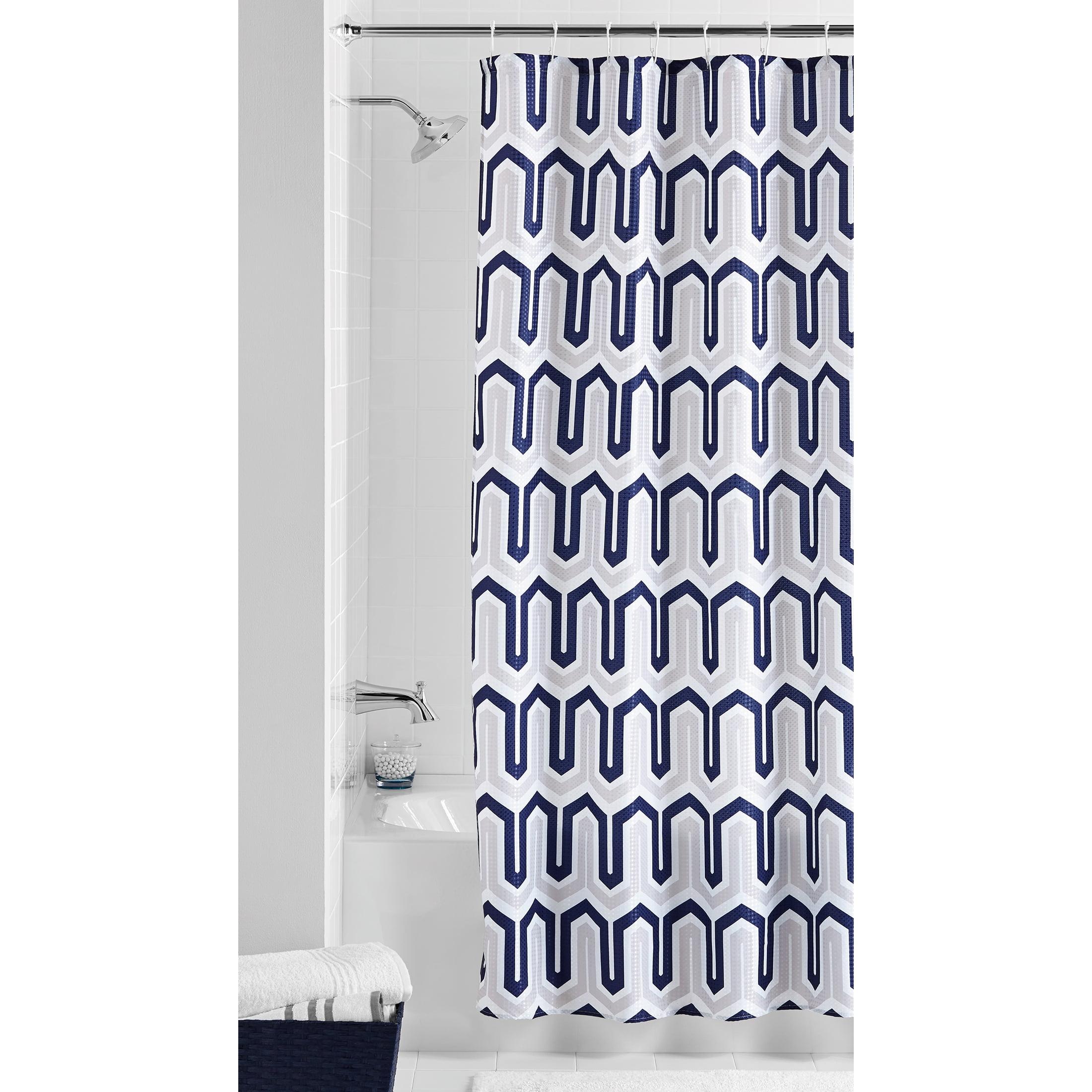 Mainstays London Navy Geometric Polyester Shower Curtain, 70" x 72"