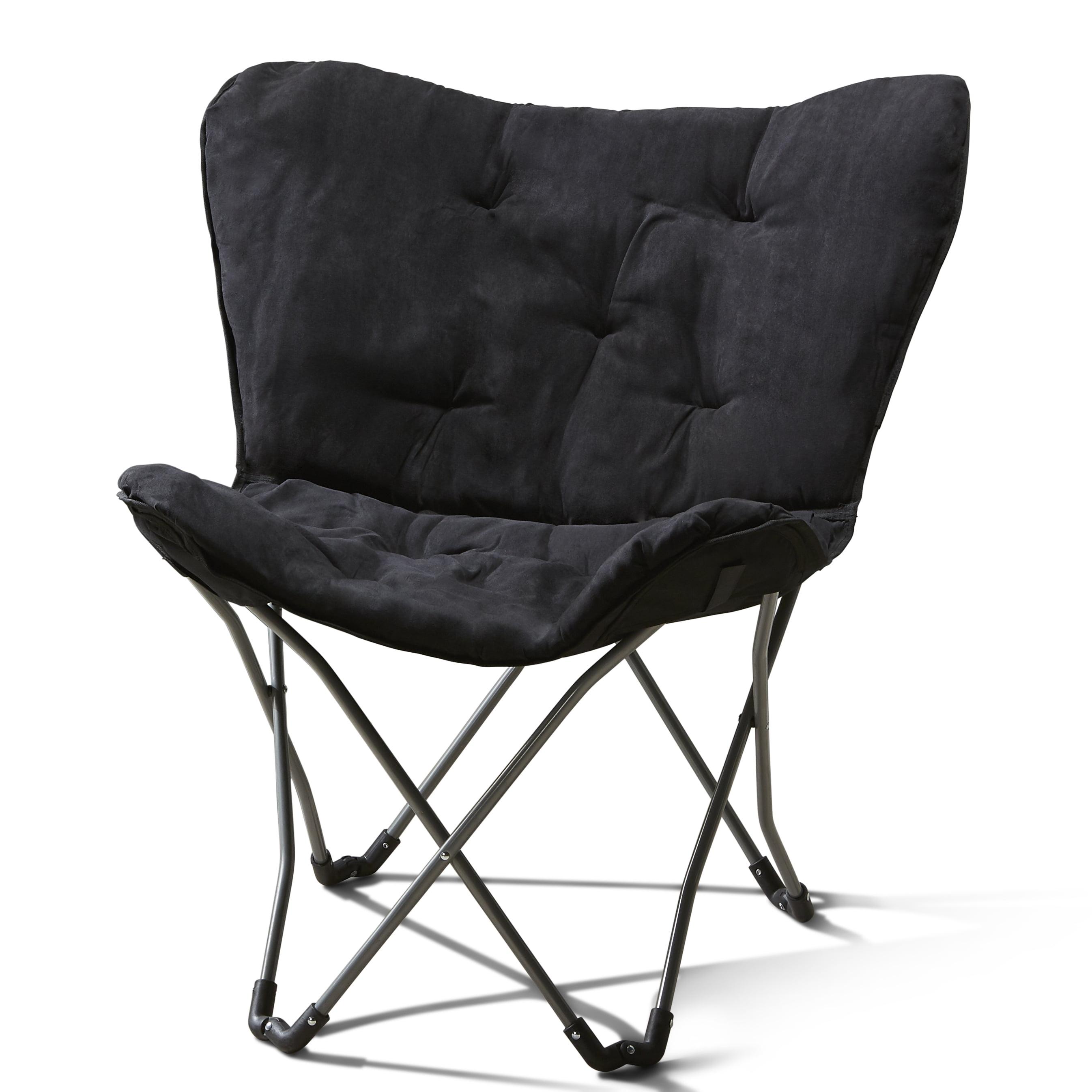 Black Microfiber Butterfly Folding Accent Chair with Metal Frame